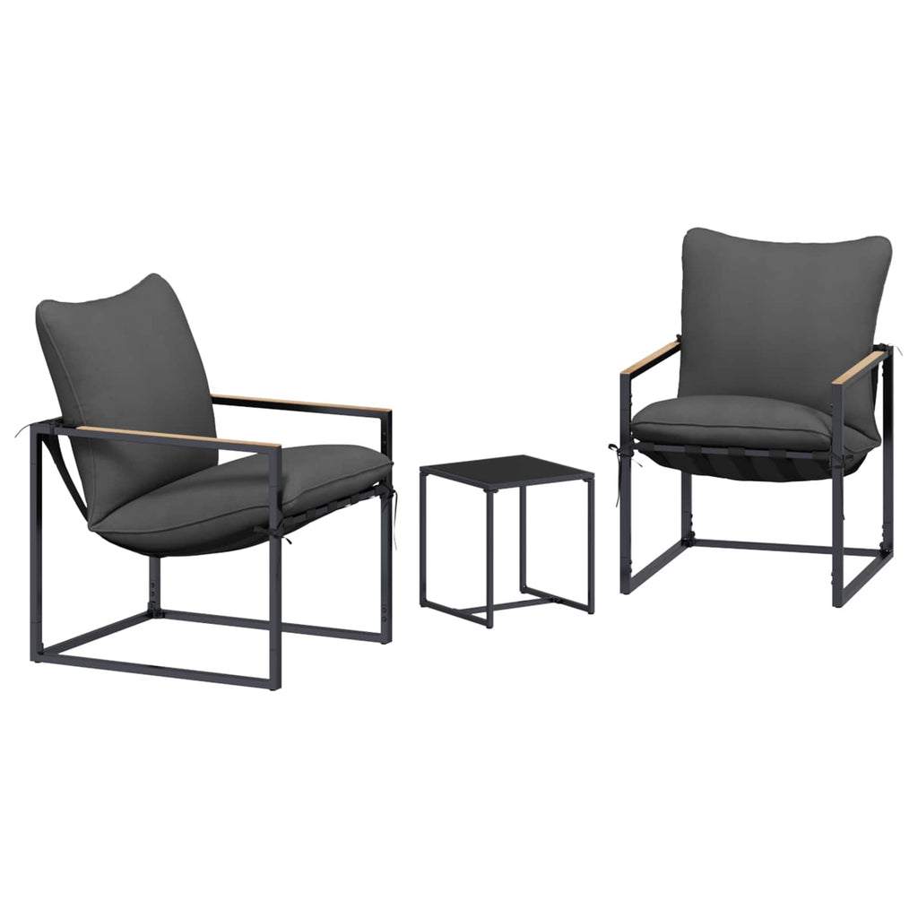 Set Divano da Giardino 3 pz Nero e antracite Acciaio