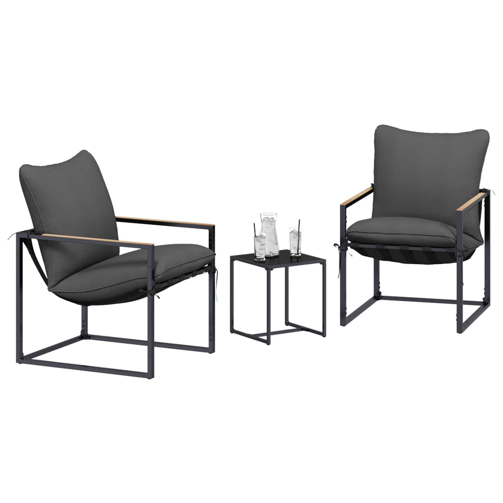 Set Divano da Giardino 3 pz Nero e antracite Acciaio