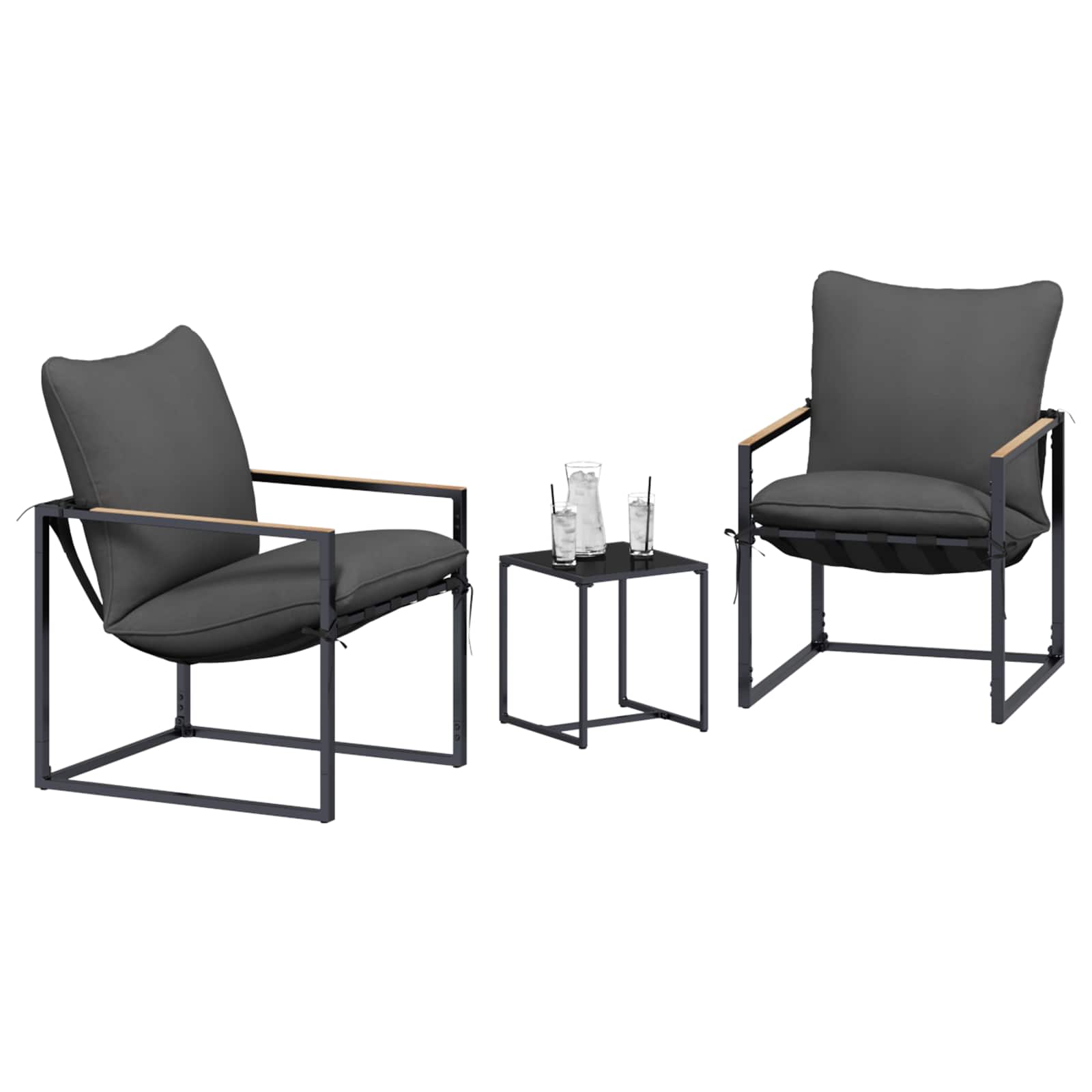 Set Divano da Giardino 3 pz Nero e antracite Acciaio