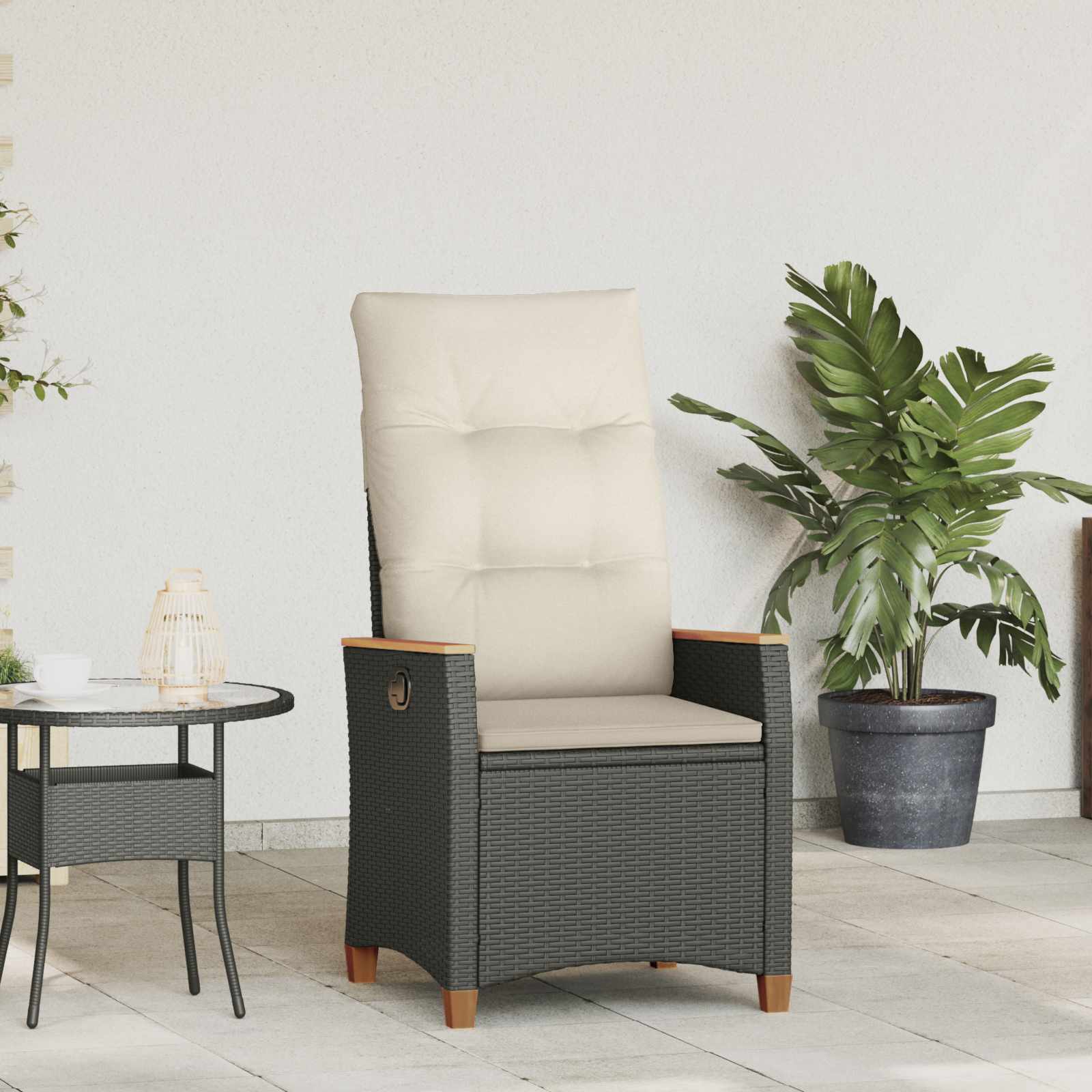 Sedia da giardino reclinabile Nero e Crema 64 x 57,5 x 112 cm