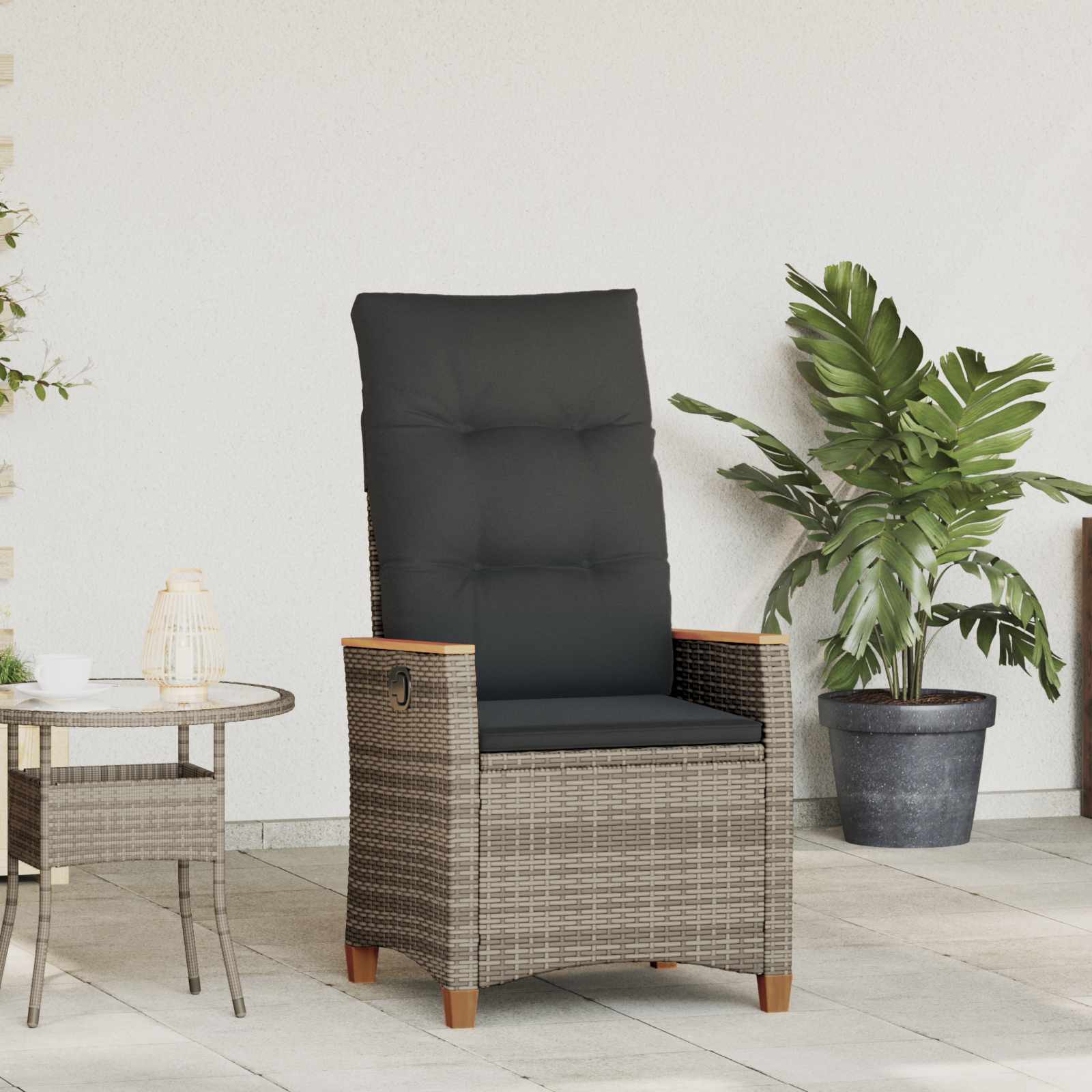 Sedia da giardino reclinabile Grigio e Grigio Scuro polyrattan