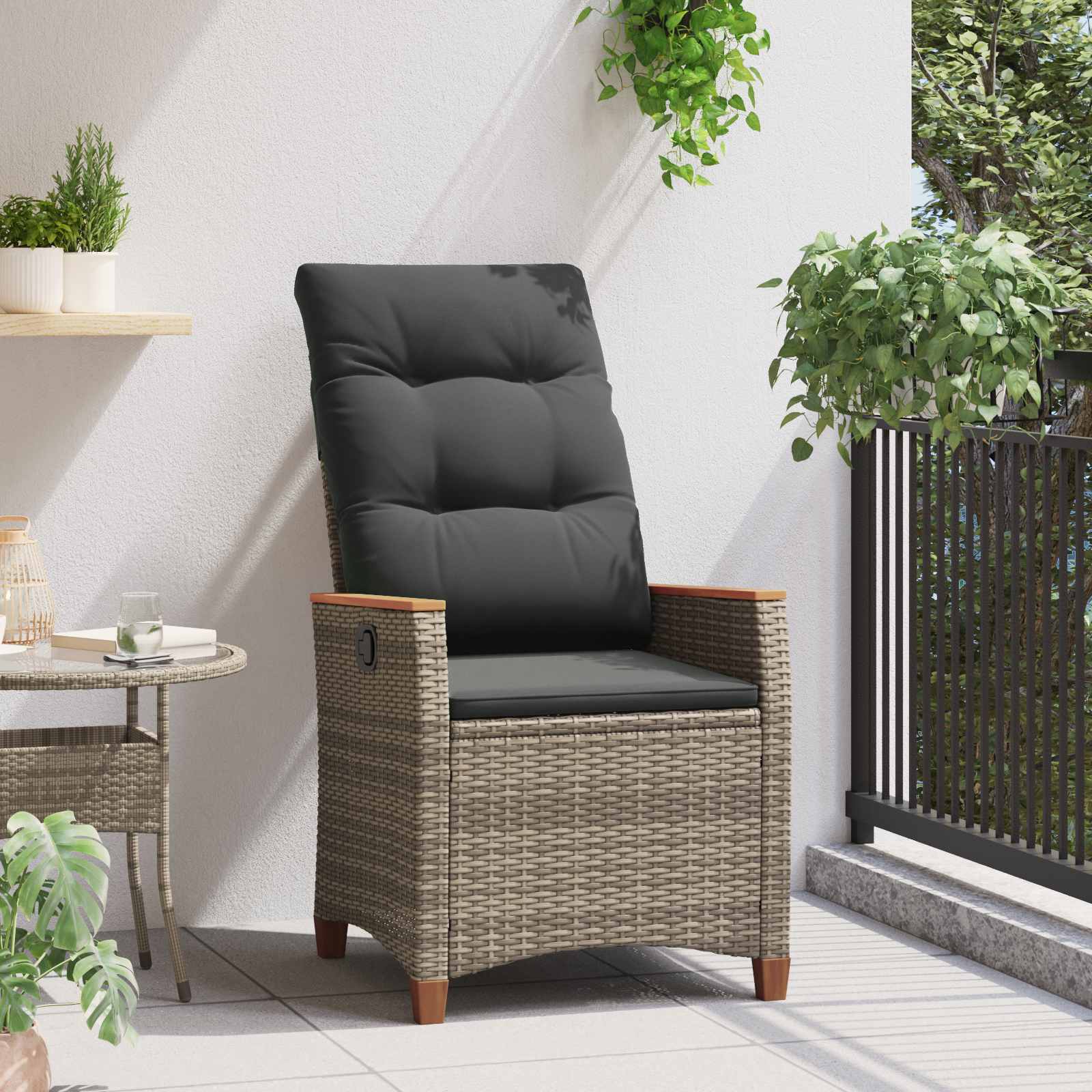 Sedia da giardino reclinabile Grigio e Grigio Scuro polyrattan
