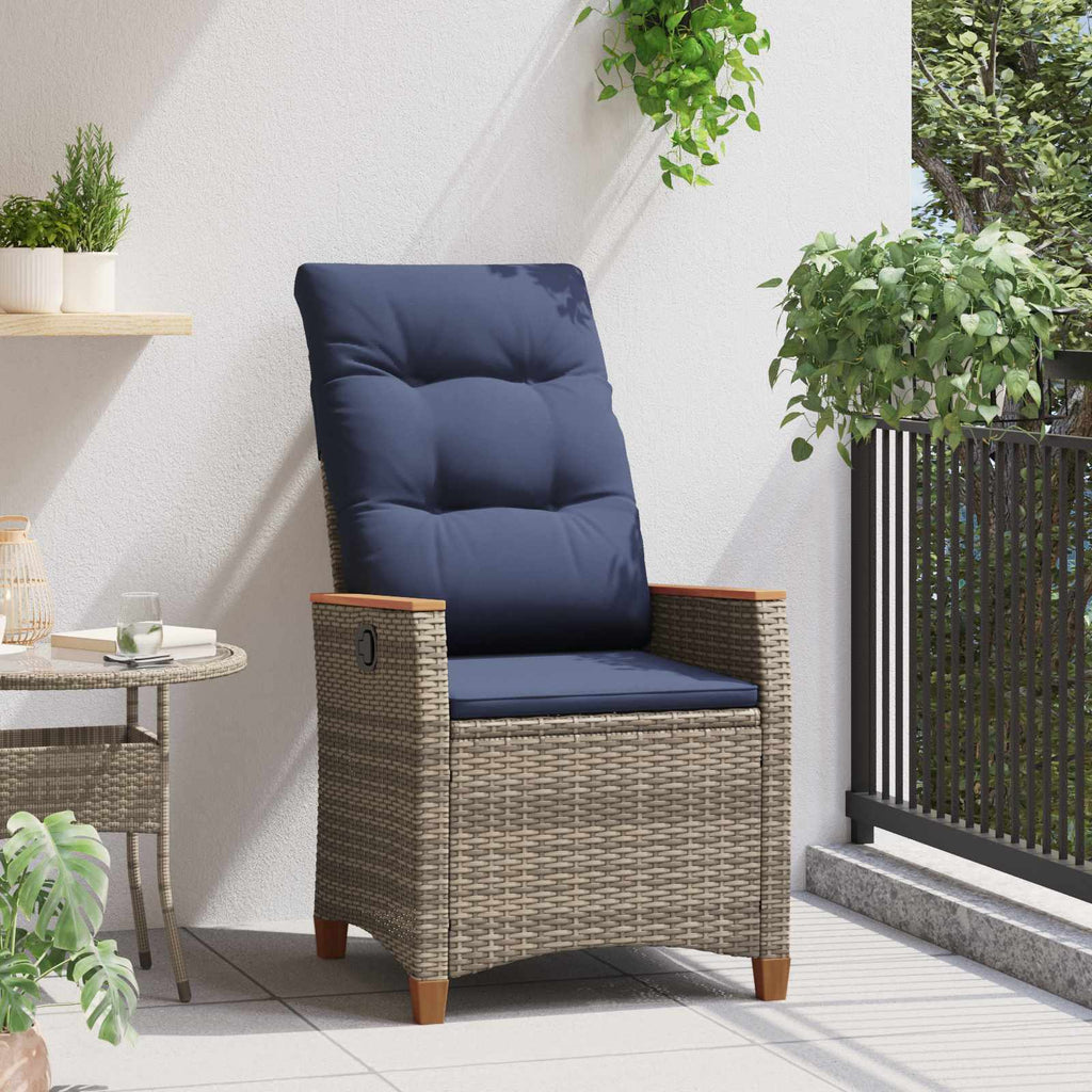Sedia da giardino reclinabile Grigio e Blu Navy polyrattan
