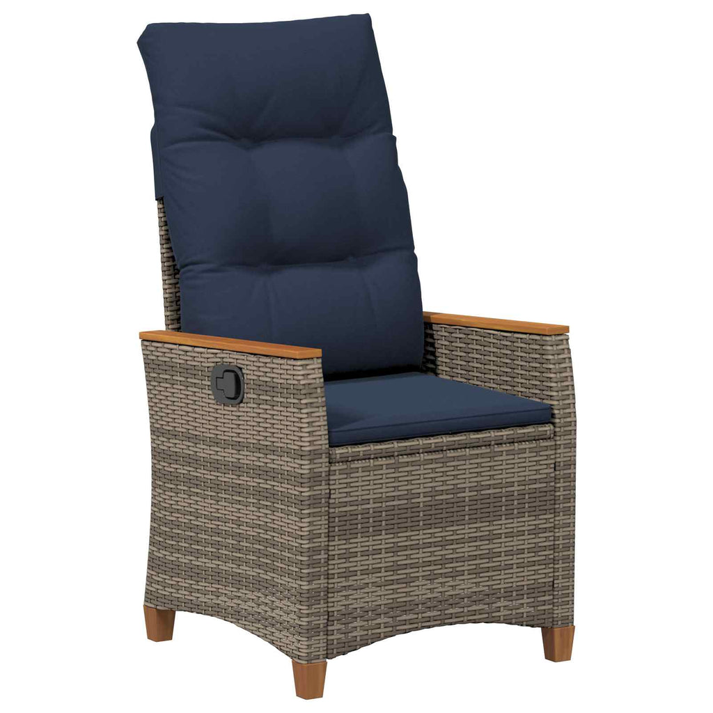 Sedia da giardino reclinabile Grigio e Blu Navy polyrattan