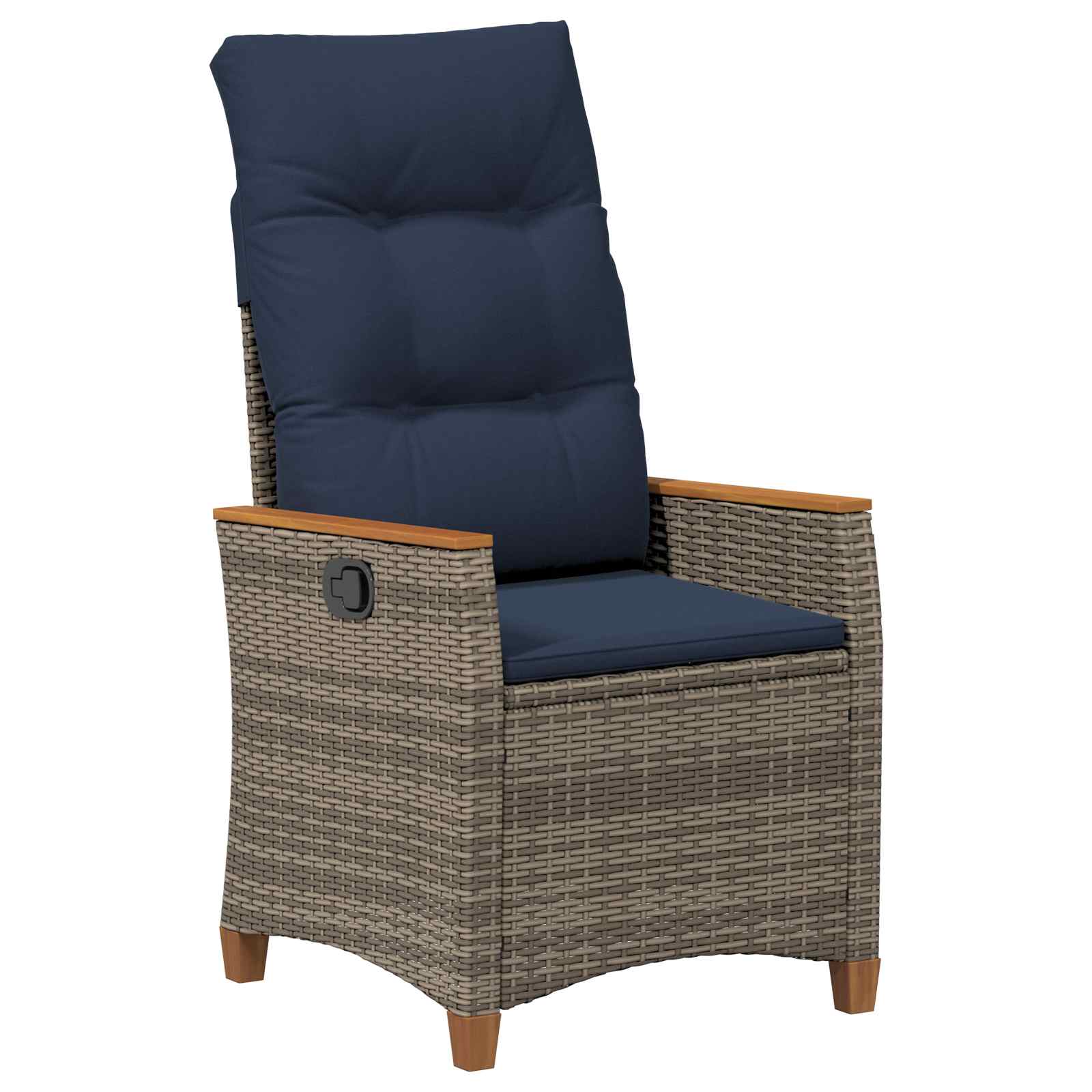 Sedia da giardino reclinabile Grigio e Blu Navy polyrattan