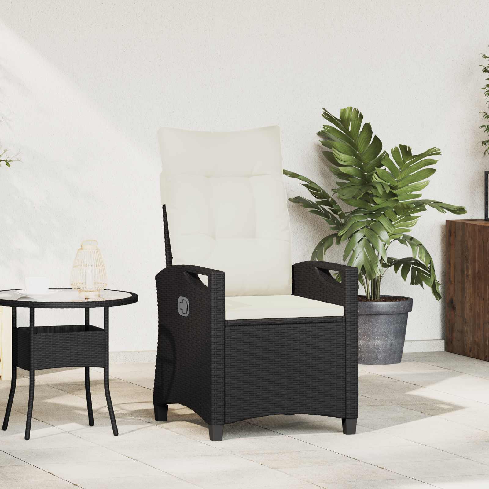 Sedia da giardino reclinabile Nero e Crema 56 x 60 x 112 cm