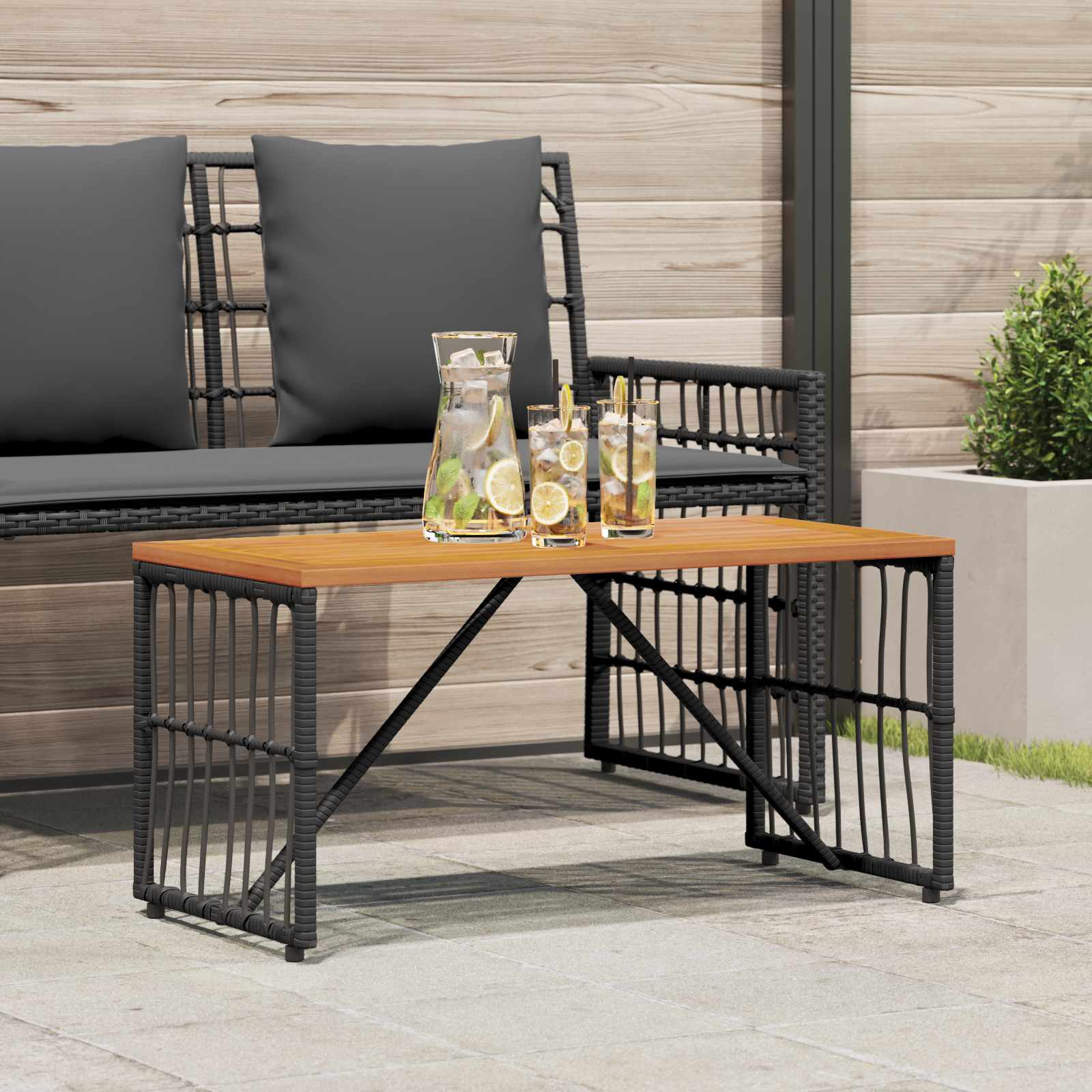 Tavolo da Esterno Nero 80 x 40 x 40 cm Acciaio e Polyrattan