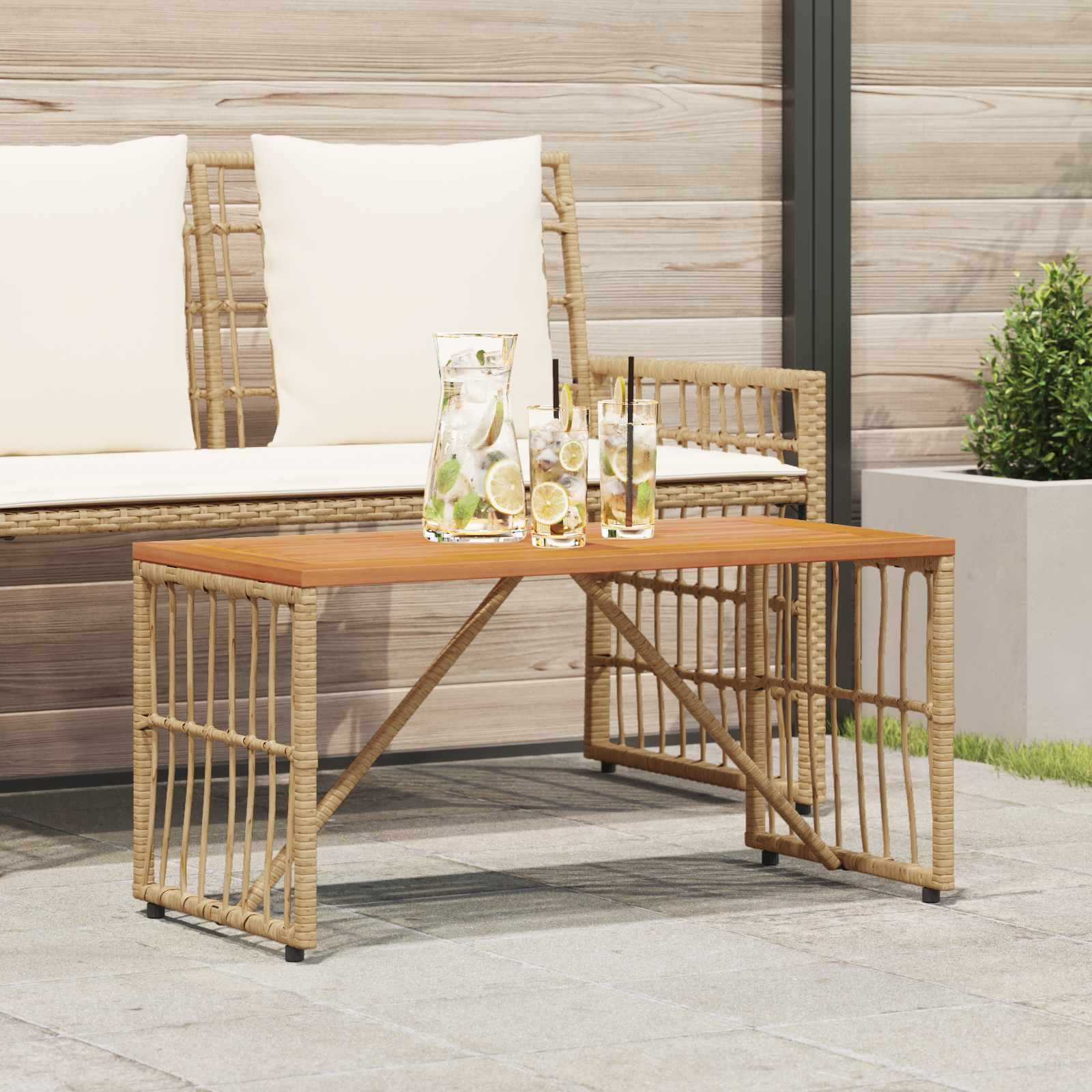 Tavolo da Esterno Naturale 80 x 40 x 40 cm Acciaio e Polyrattan