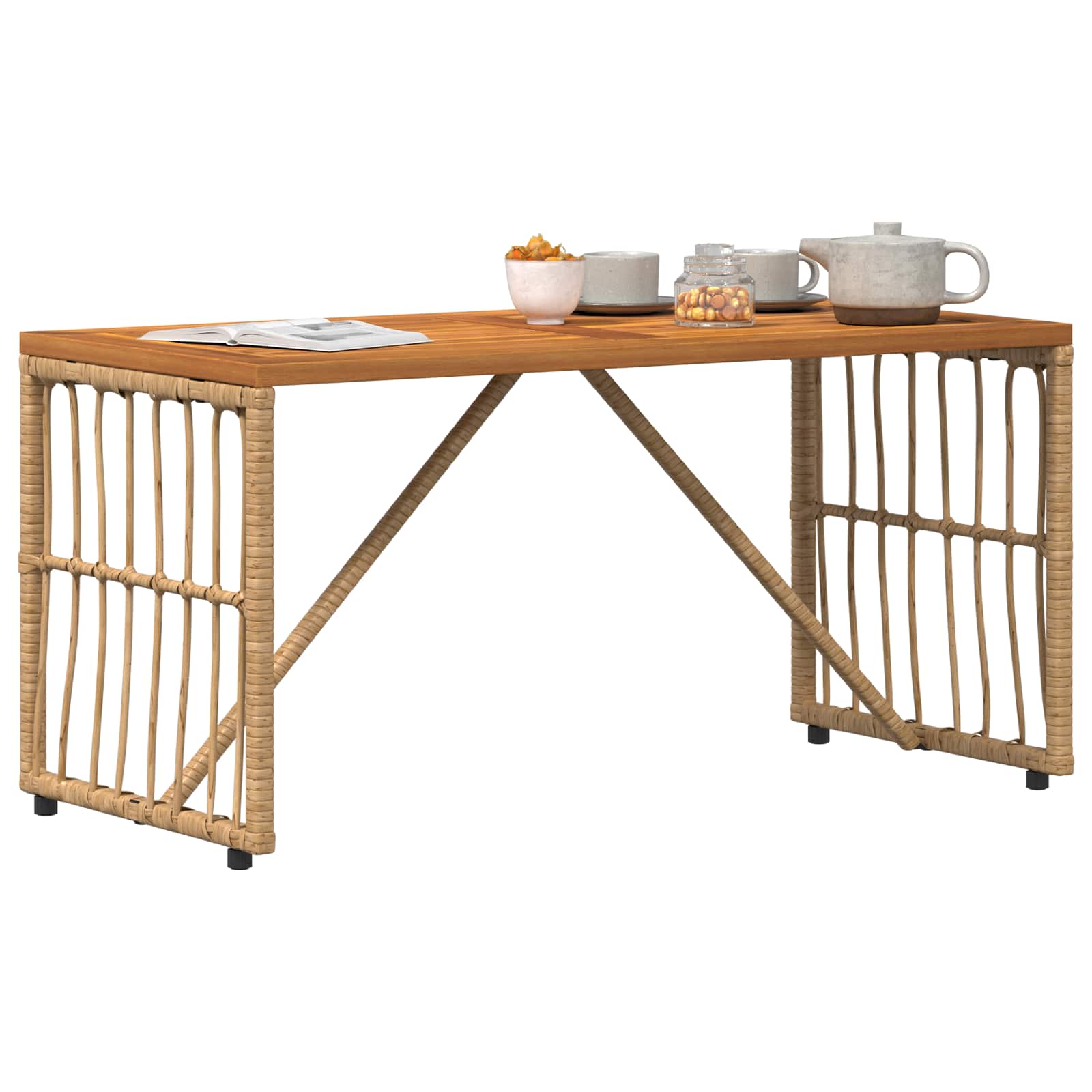 Tavolo da Esterno Naturale 80 x 40 x 40 cm Acciaio e Polyrattan