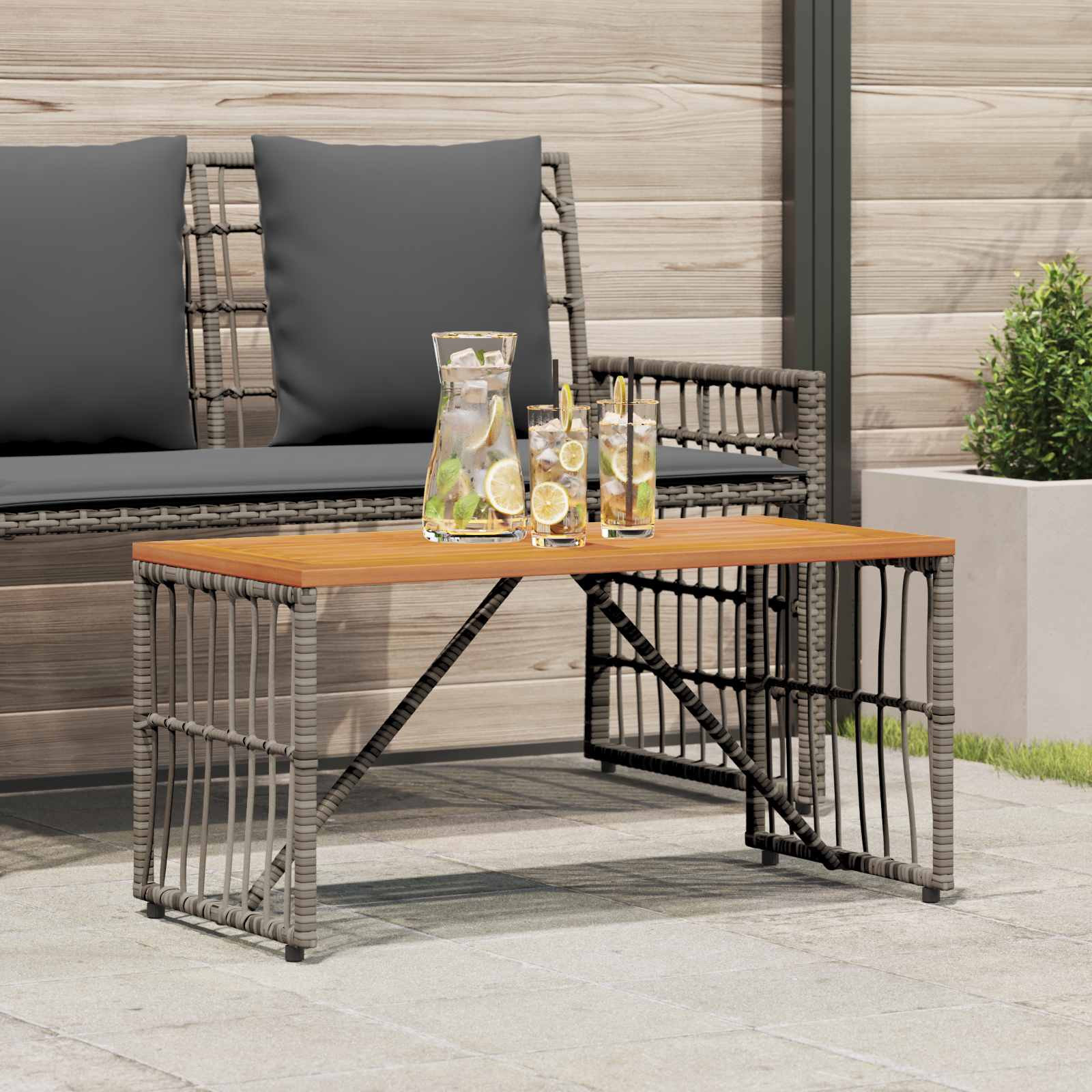 Tavolo da Esterno Grigio 80 x 40 x 40 cm Acciaio e Polyrattan