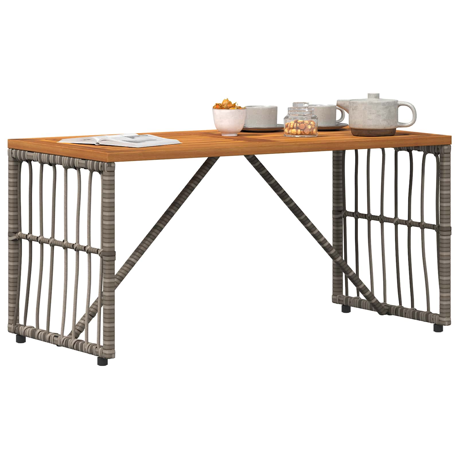 Tavolo da Esterno Grigio 80 x 40 x 40 cm Acciaio e Polyrattan