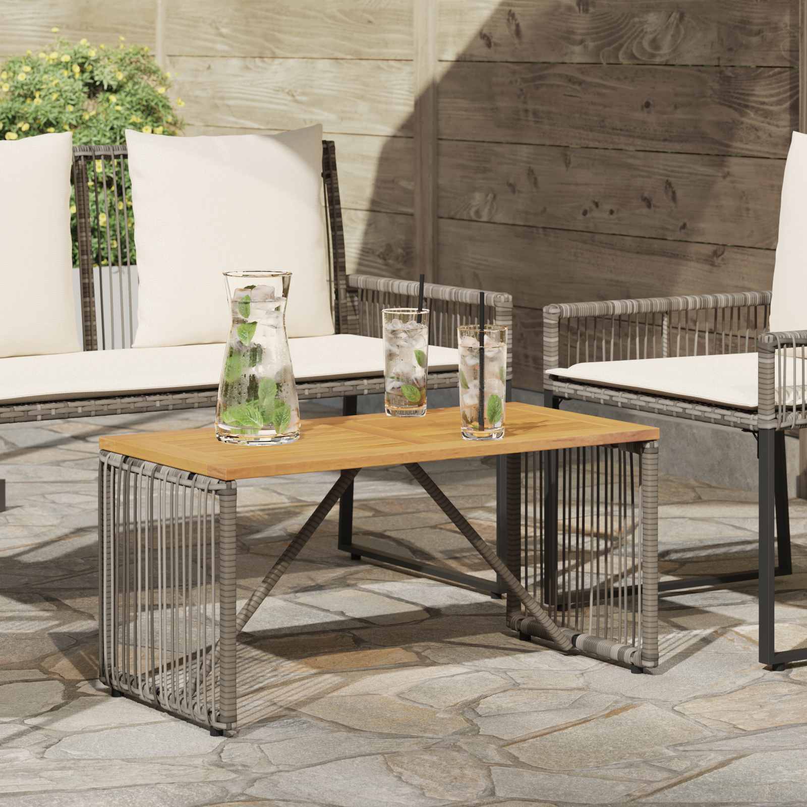 Tavolo da Esterno Grigio e Marrone 80 x 40 x 40 cm polyrattan
