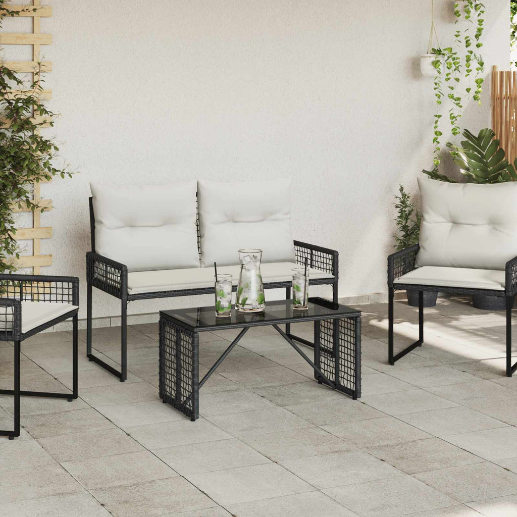 Tavolo da Esterno Nero 80 x 40 x 40 cm Rattan PE e Vetro