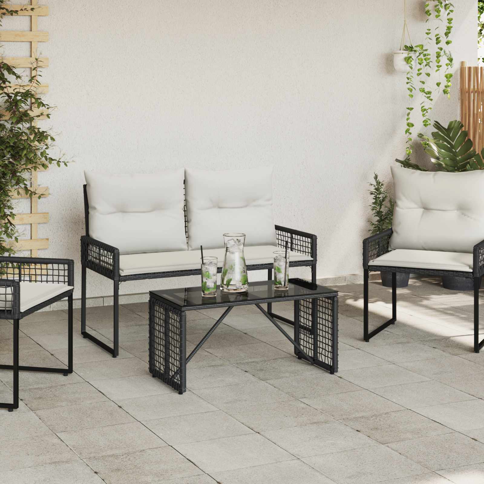 Tavolo da Esterno Nero 80 x 40 x 40 cm Rattan PE e Vetro