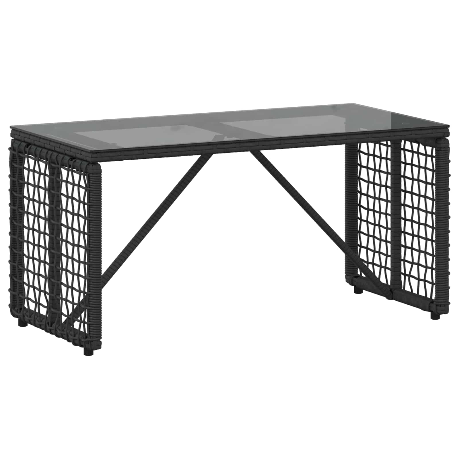 Tavolo da Esterno Nero 80 x 40 x 40 cm Rattan PE e Vetro
