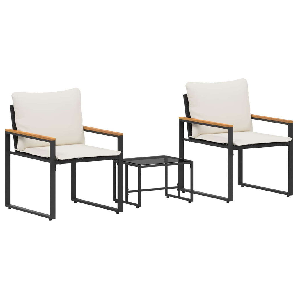 Set di Mobili 3 pz Nero e Bianco Crema Rattan