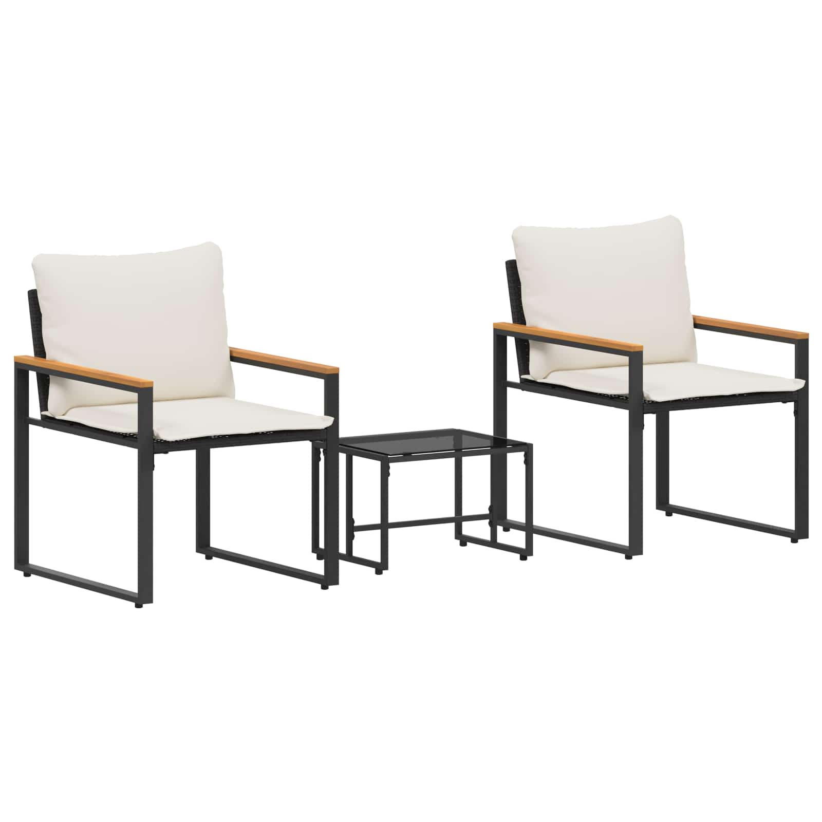 Set di Mobili 3 pz Nero e Bianco Crema Rattan