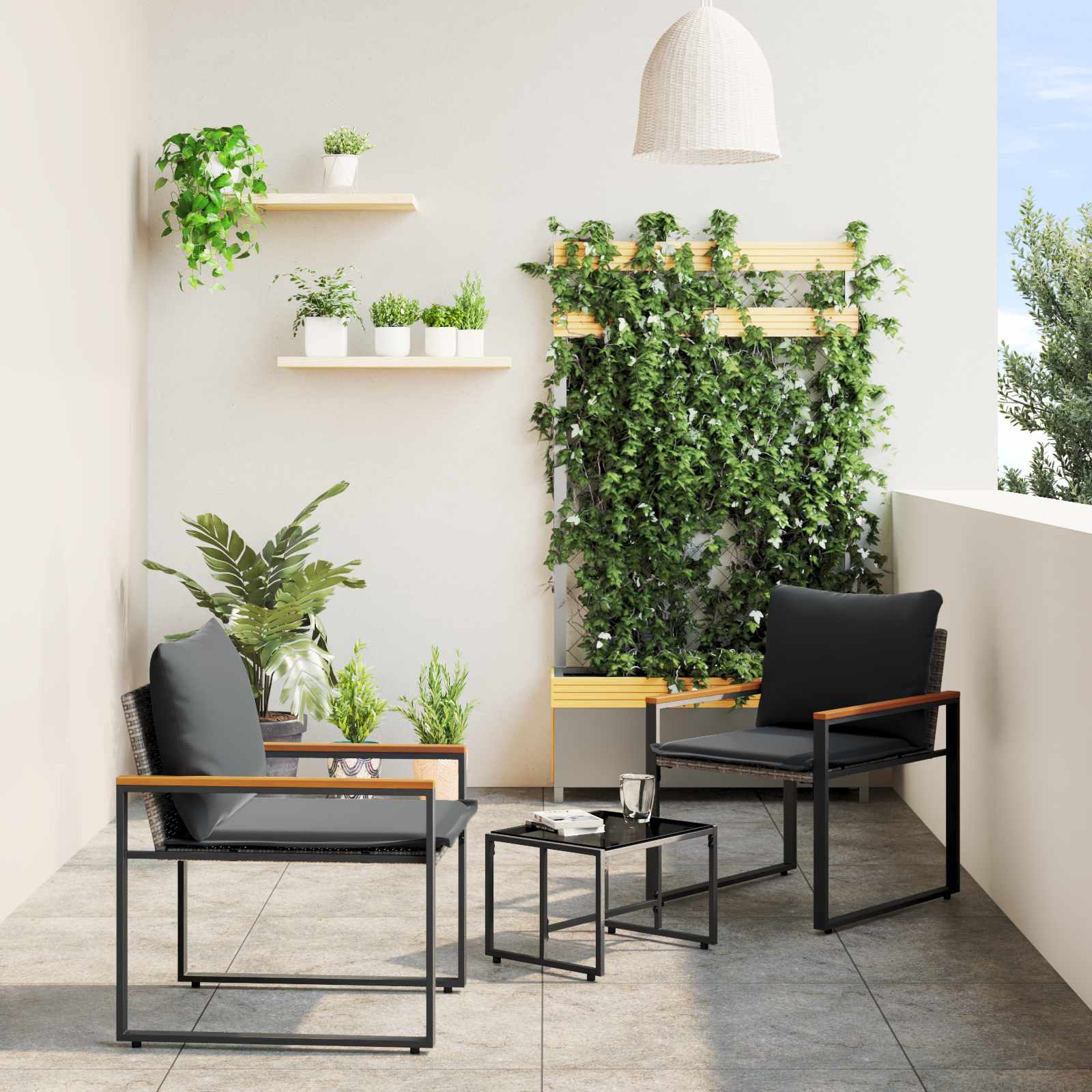 Set di Mobili 3 pz Grigio e Grigio Scuro Rattan