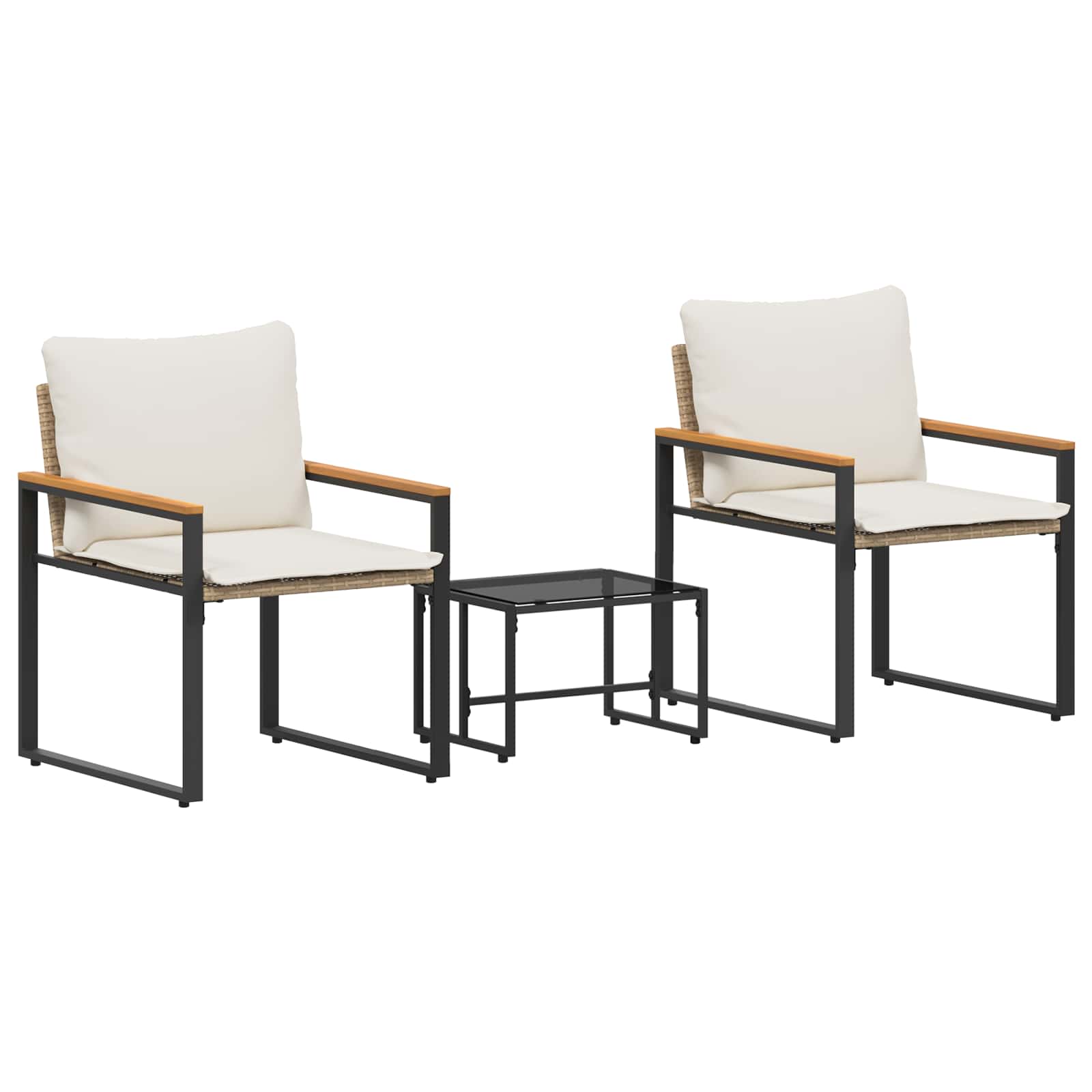 Set di Mobili 3 pz Beige e Bianco Crema Rattan