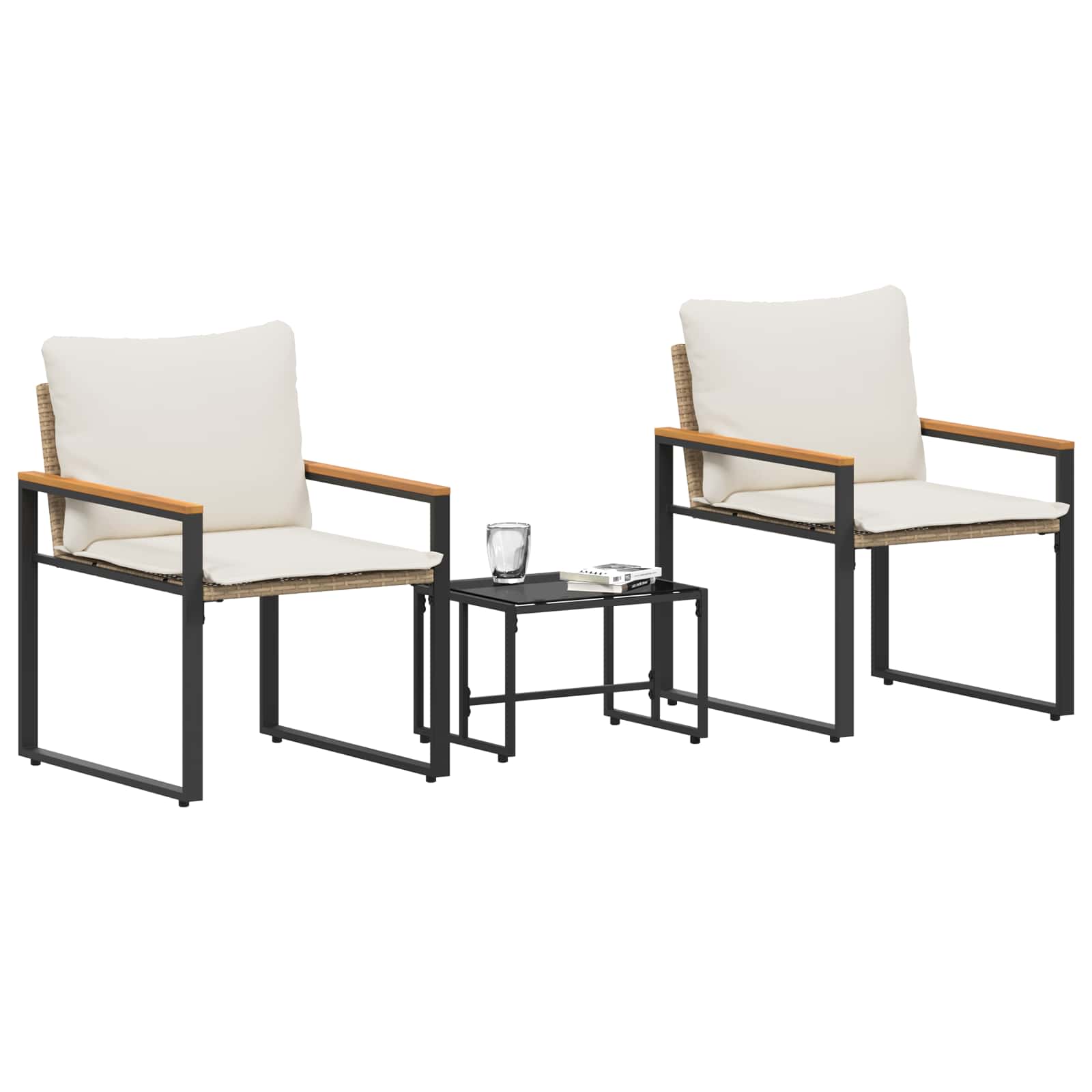 Set di Mobili 3 pz Beige e Bianco Crema Rattan