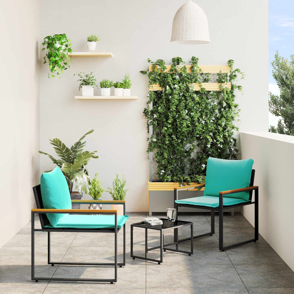 Set di Mobili 3 pz Nero e Turchese Rattan