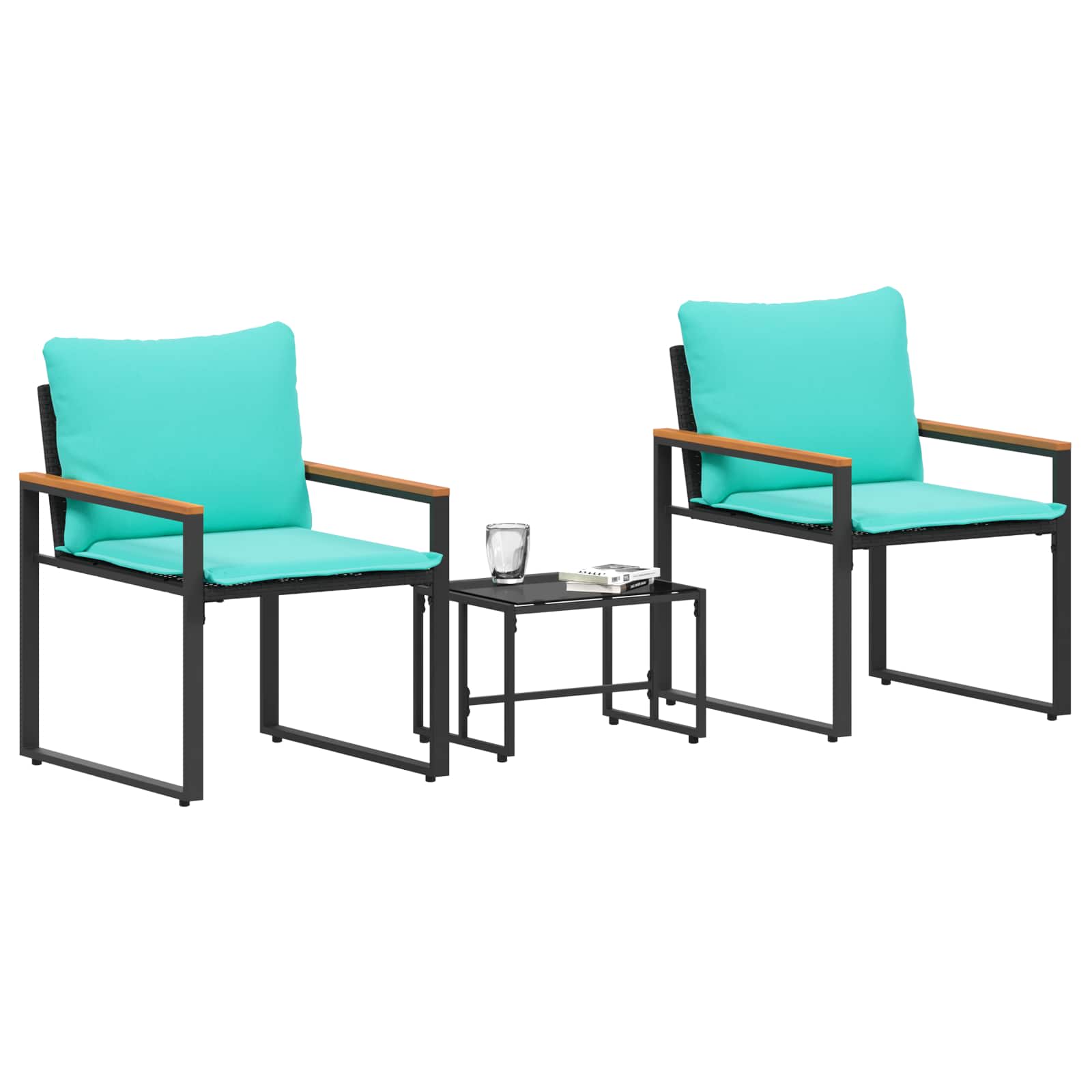 Set di Mobili 3 pz Nero e Turchese Rattan