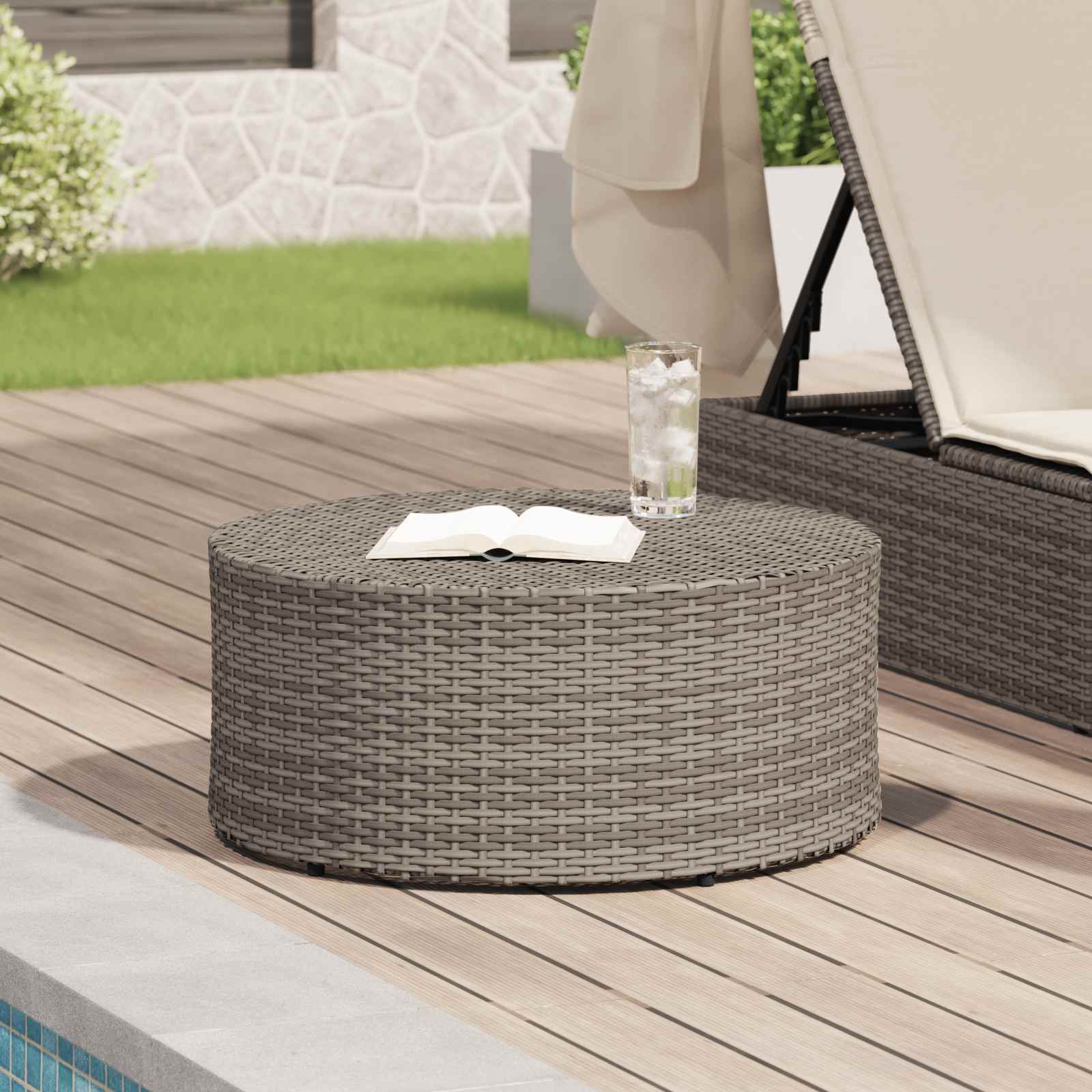Tavolino da caffè da esterno Grigio Ø 68 x 30 cm polyrattan
