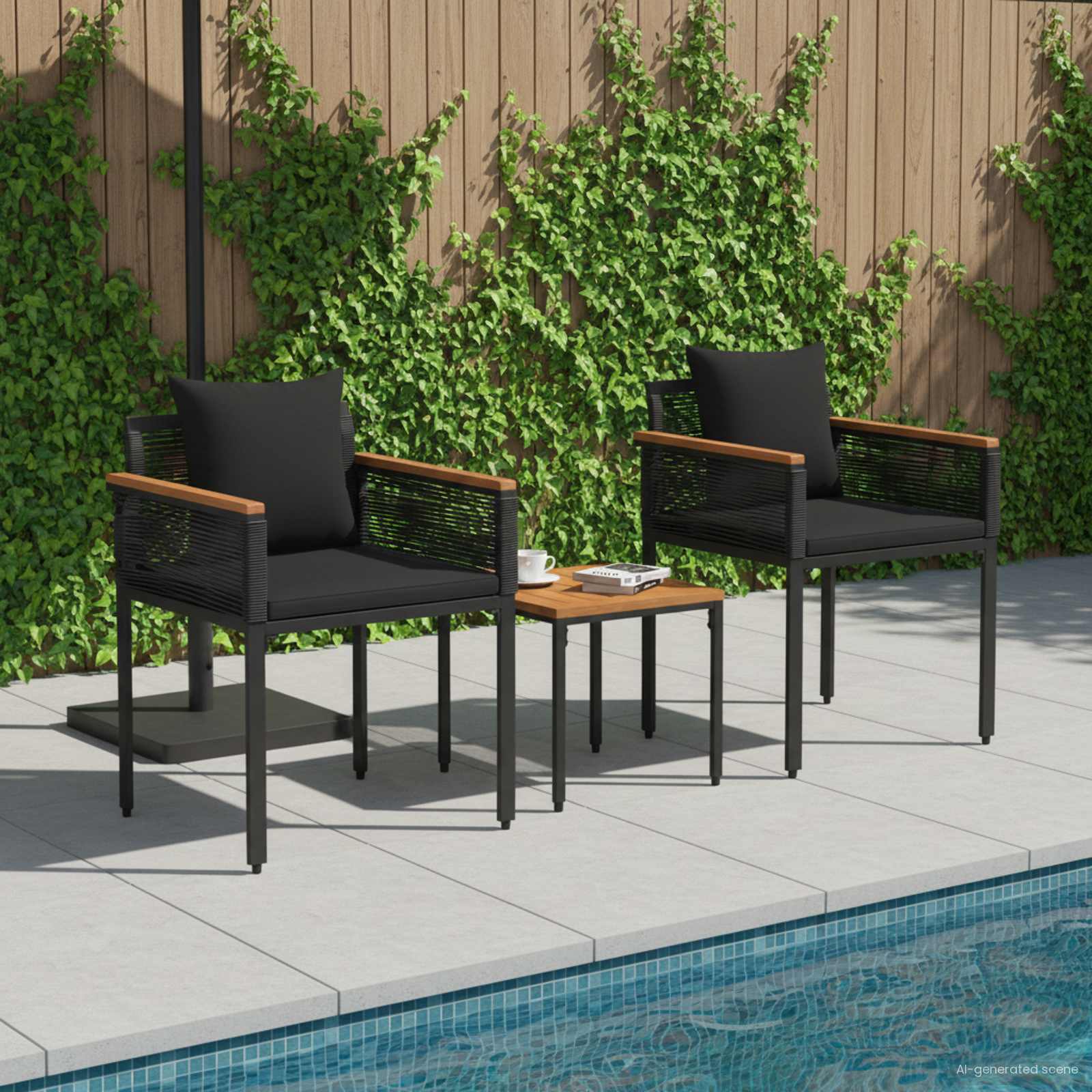 Set di Mobili da Esterno con cuscino Nero polyrattan