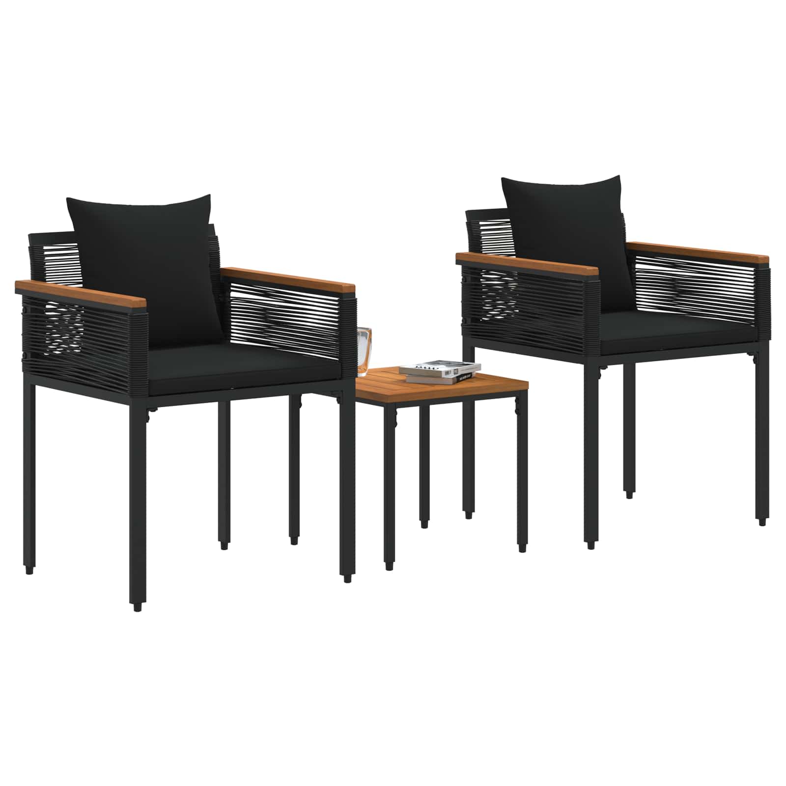 Set di Mobili da Esterno con cuscino Nero polyrattan