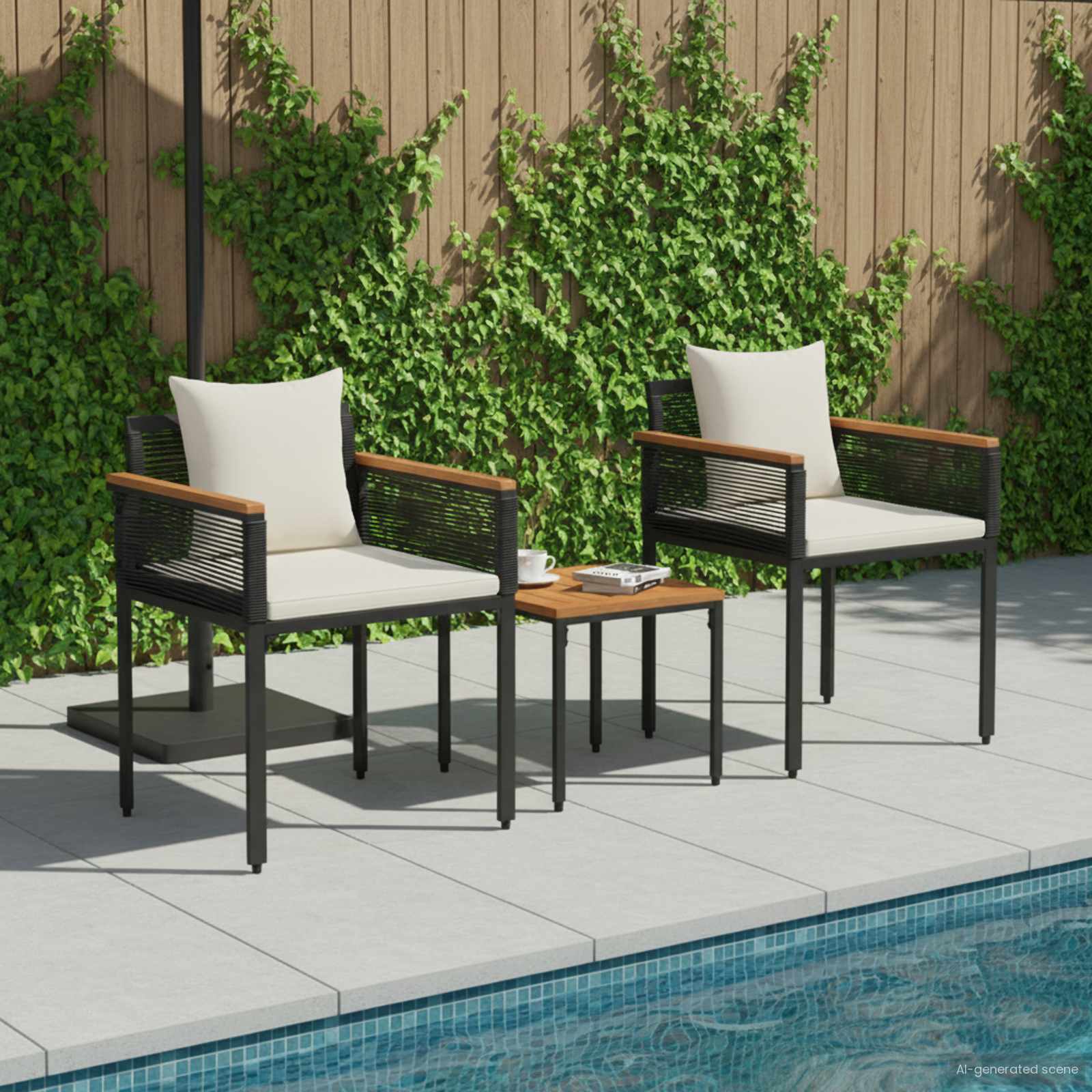 Set di Mobili da Esterno Nero e Bianco Crema polyrattan