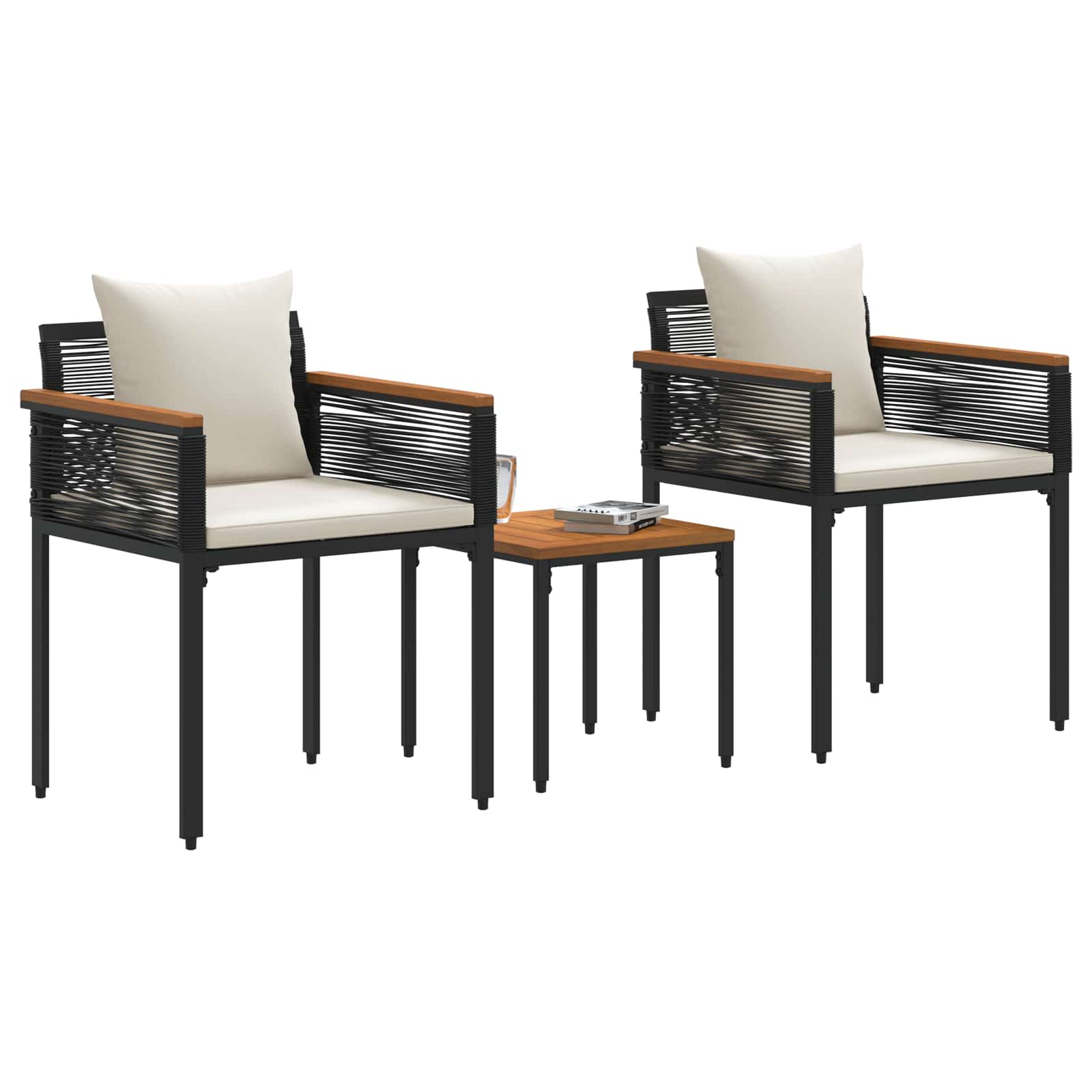 Set di Mobili da Esterno Nero e Bianco Crema polyrattan