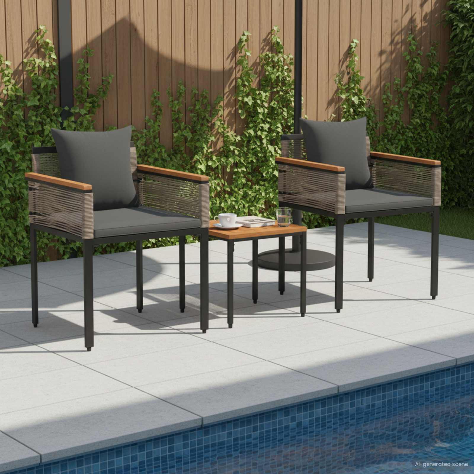 Set di Mobili da Esterno Grigio e Grigio Scuro polyrattan
