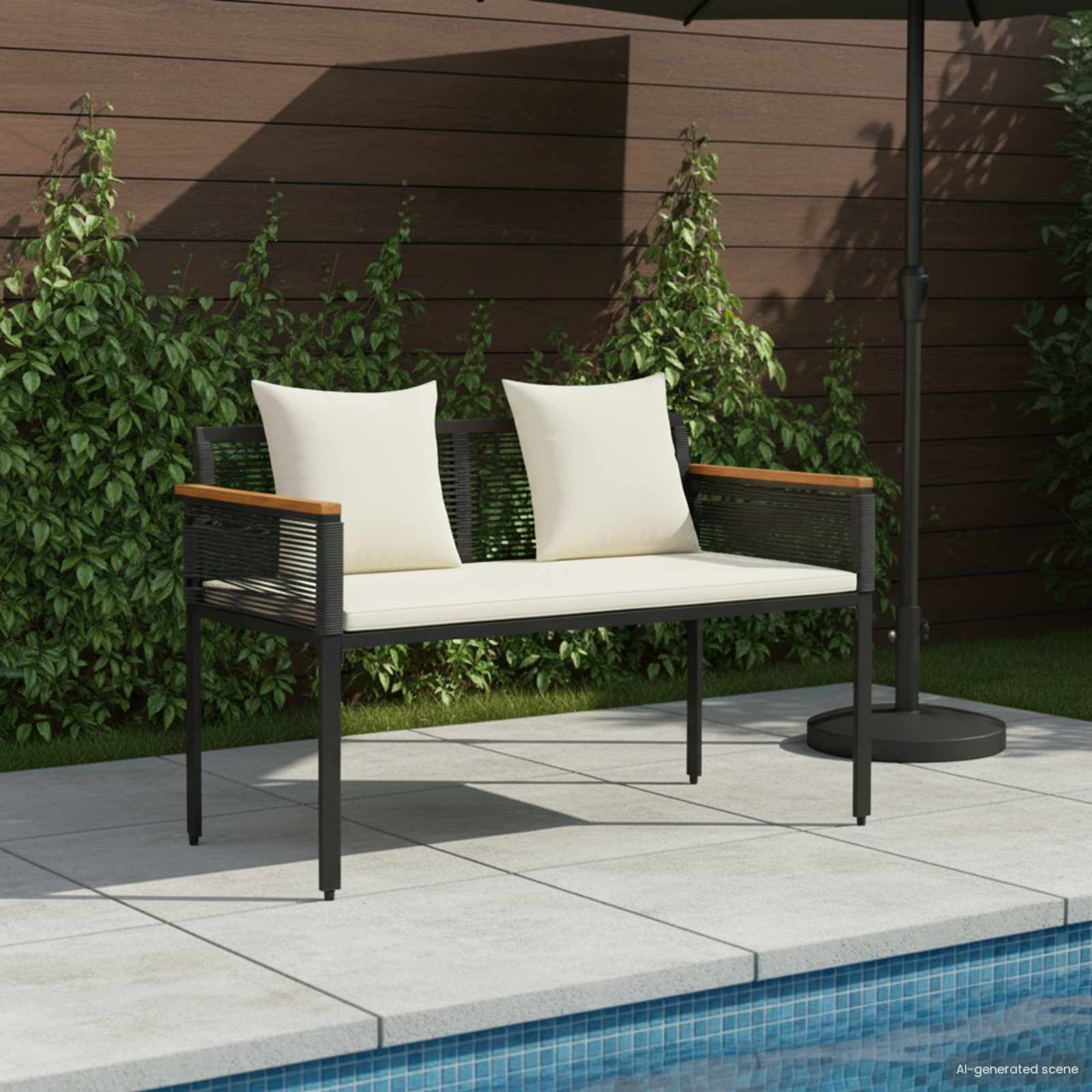 Panchina da esterno Nero e Bianco Crema 117 x 54 x 74.5 cm