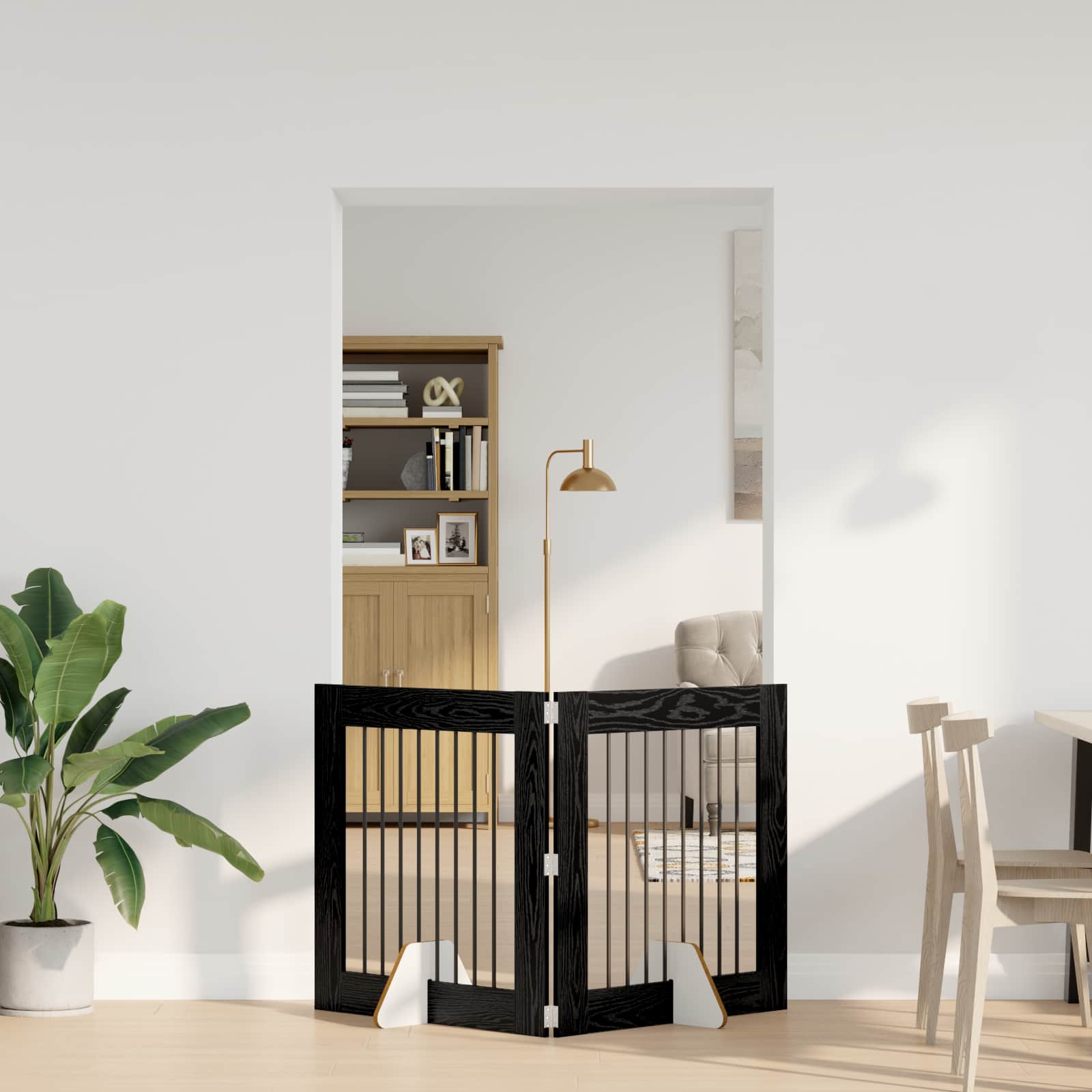 Cancello per cani pieghevole con supporti 2 pz Rovere Nero