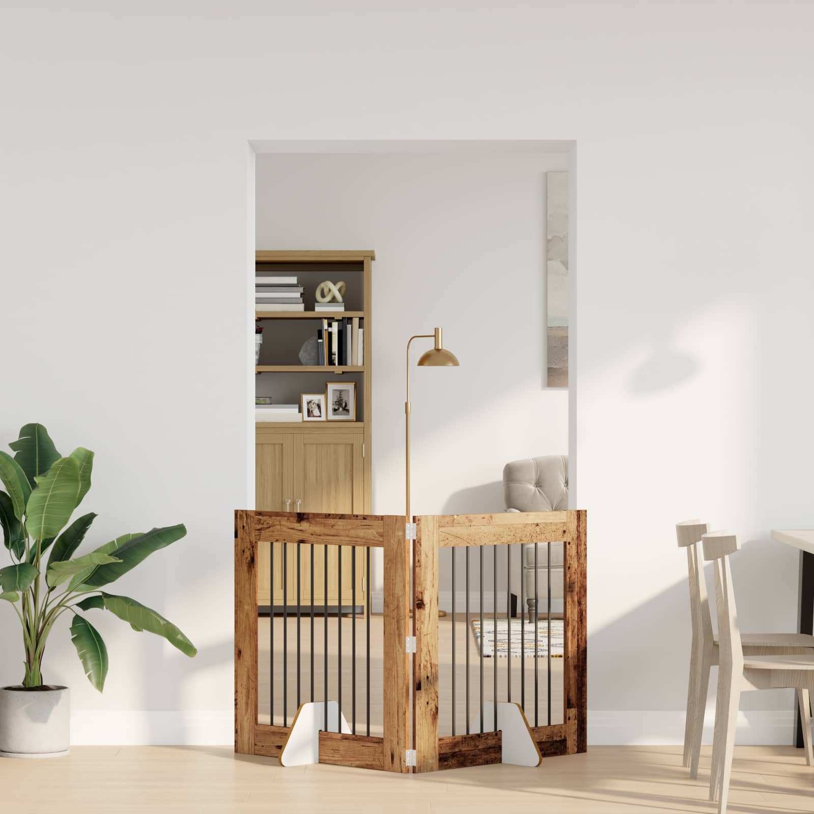 Cancello per cani pieghevole con supporti 2 pz Legno antico