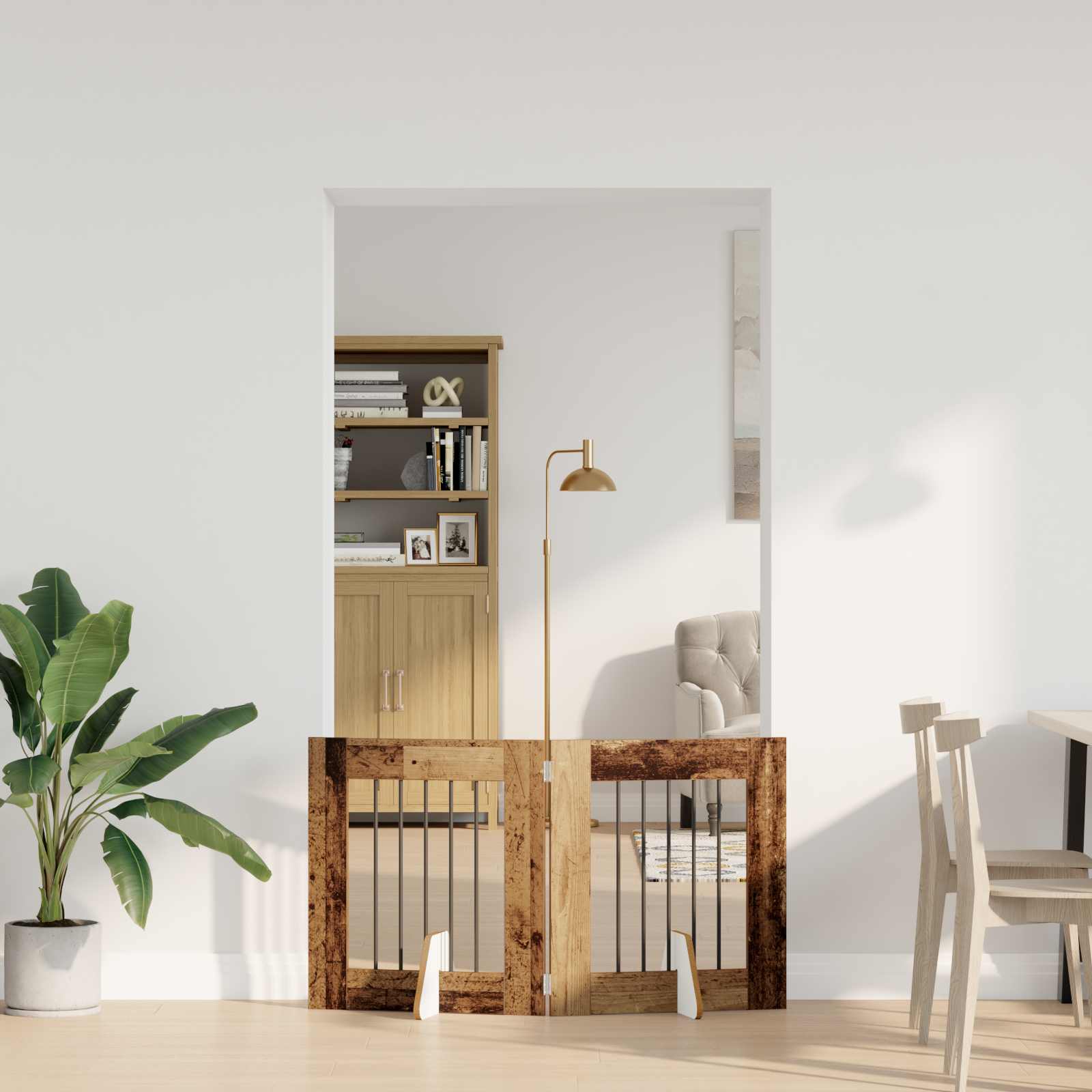 Cancello per cani pieghevole con supporti 2 pz Legno antico