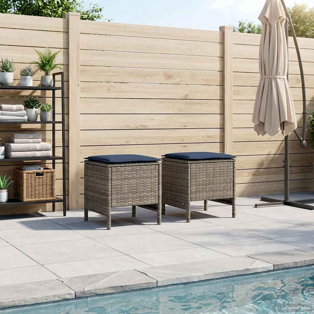 Poggiapiedi da Giardino 2 Pezzo Grigio e Blu Navy Rattan in PE