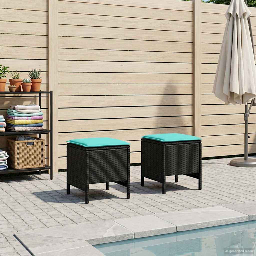 Poggiapiedi da Giardino 2 Pezzo Nero e Turchese 38 x 38 x 45 cm