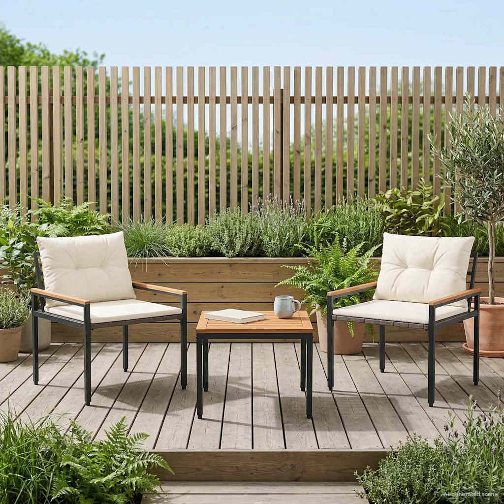 Set Mobili da Esterno 3 pz Bianco Crema polyrattan
