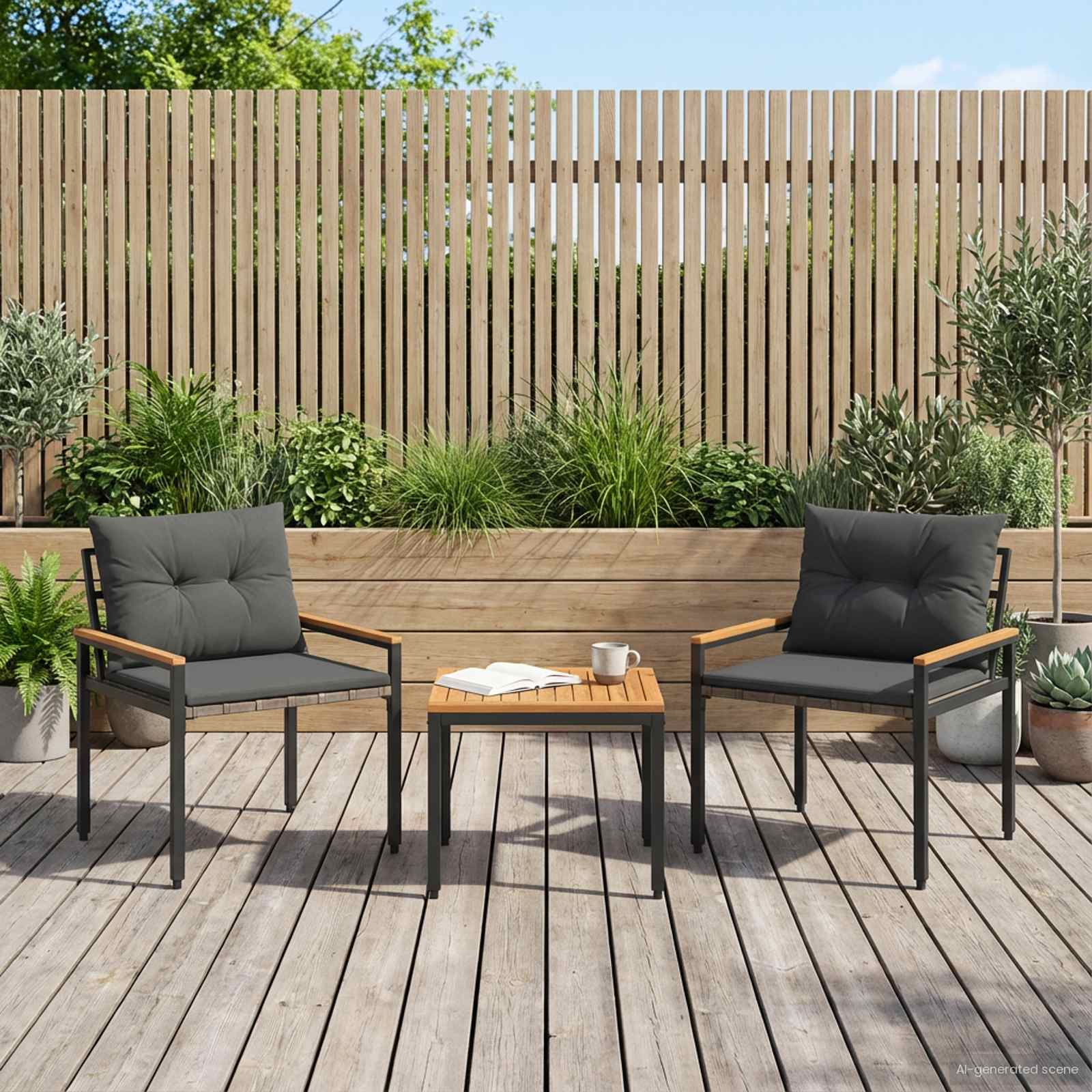 Set Mobili da Esterno 3 pz Grigio Scuro polyrattan