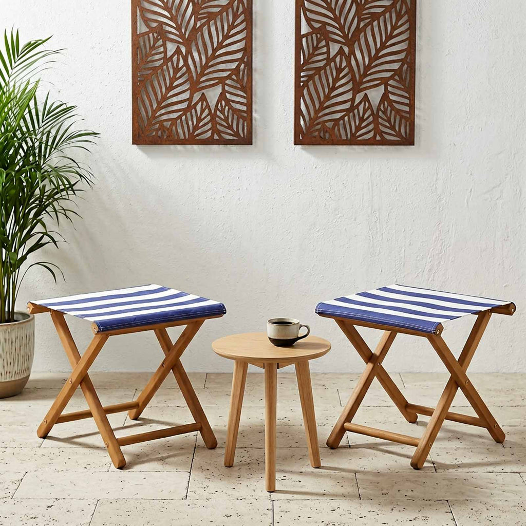 Lettino 2 pz Legno di Eucalipto Massello Blu e Bianco