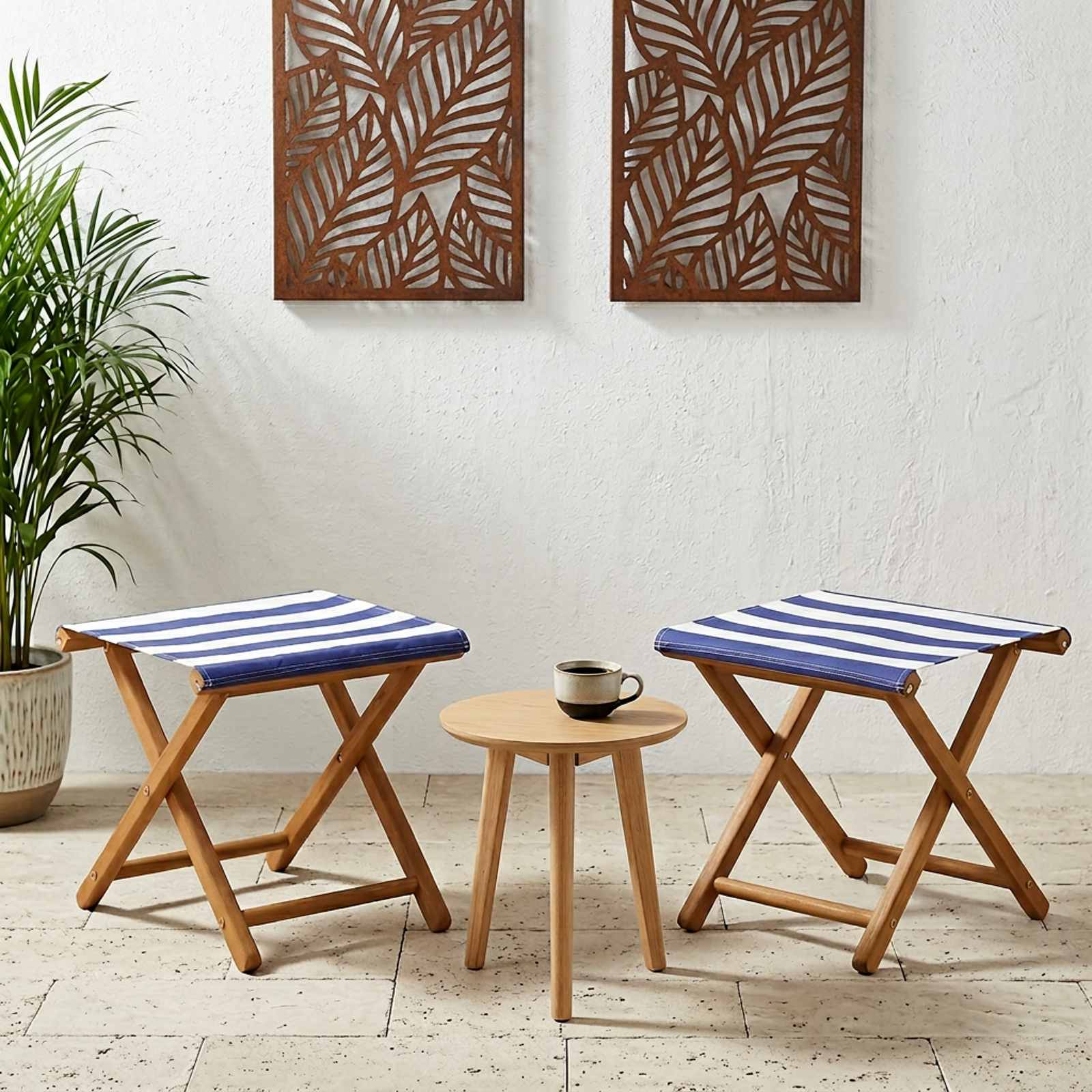 Lettino 2 pz Legno di Eucalipto Massello Blu e Bianco