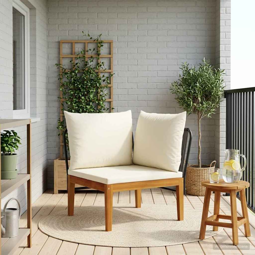 Divano angolare da giardino con cuscini Naturale