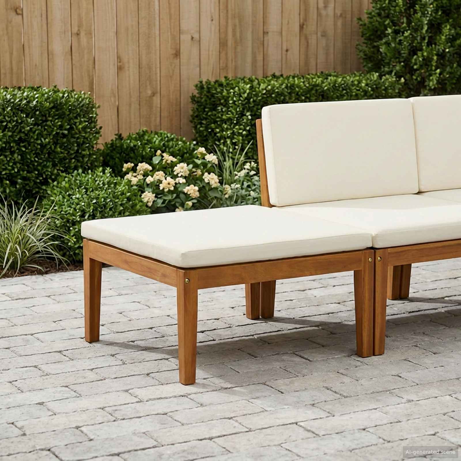 Poggiapiedi da giardino con cuscino Legno di Acacia Massello