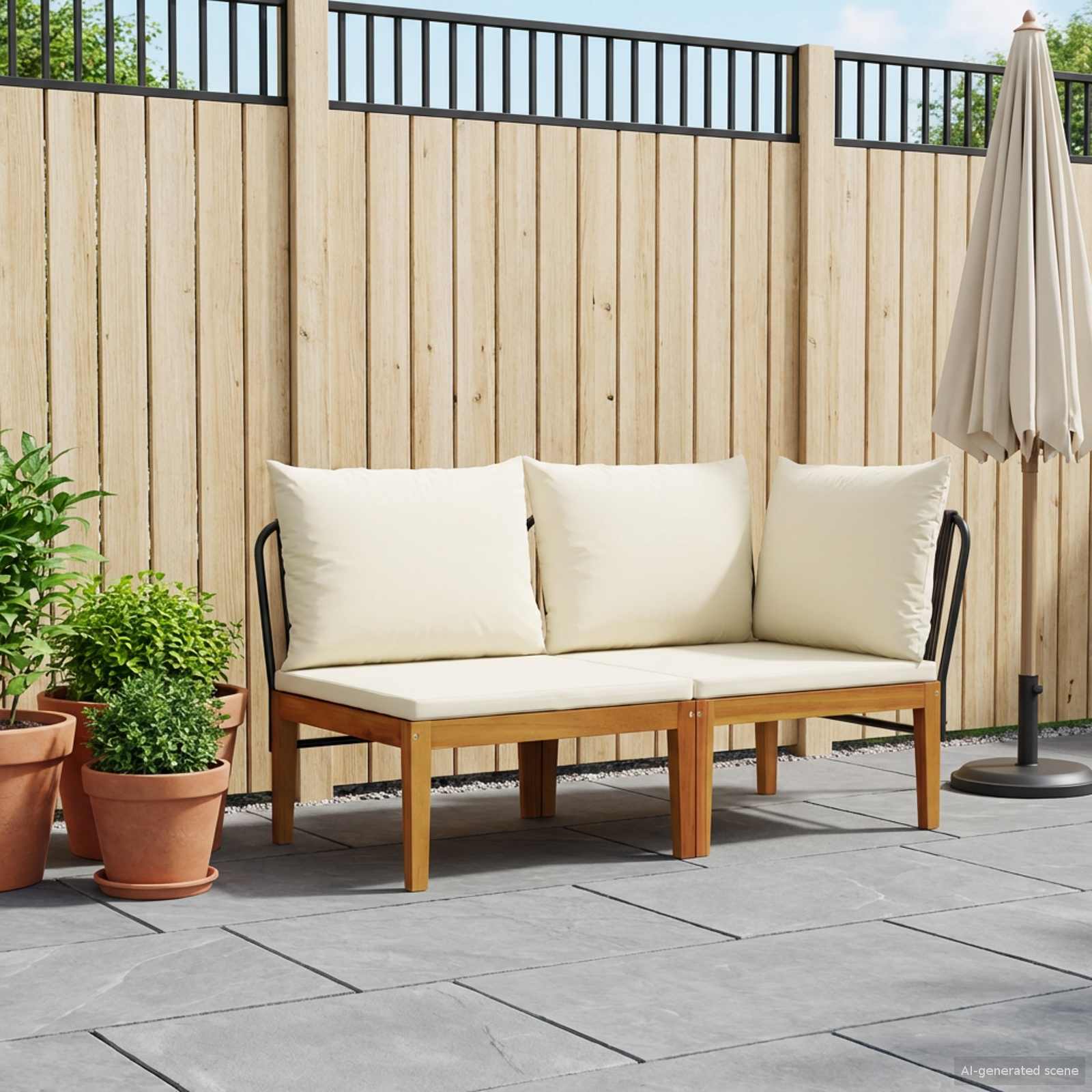 2 pz Set da Giardino con Cuscini Naturale