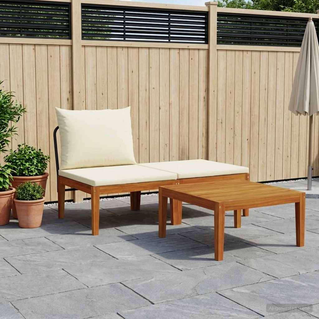 3 pz Set da Giardino con Cuscini Naturale