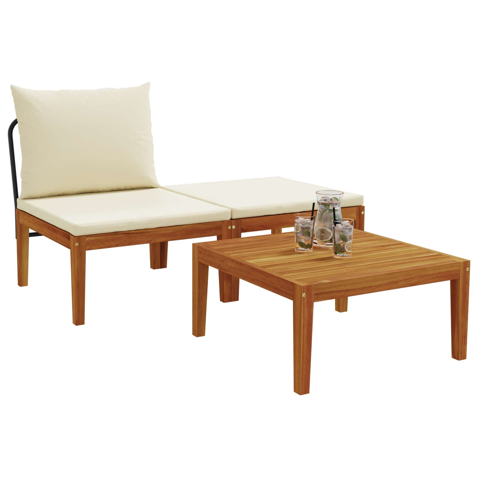 3 pz Set da Giardino con Cuscini Naturale