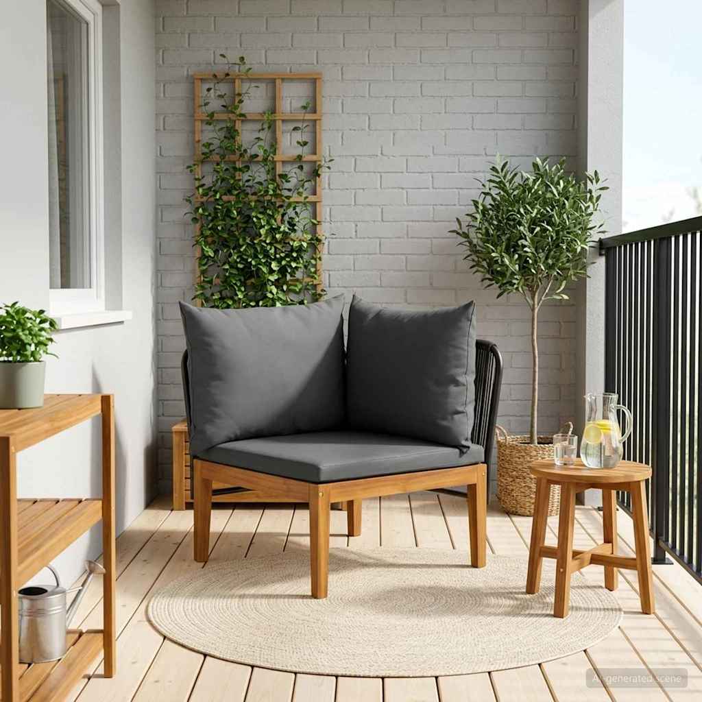 Divano angolare da giardino con cuscini Naturale