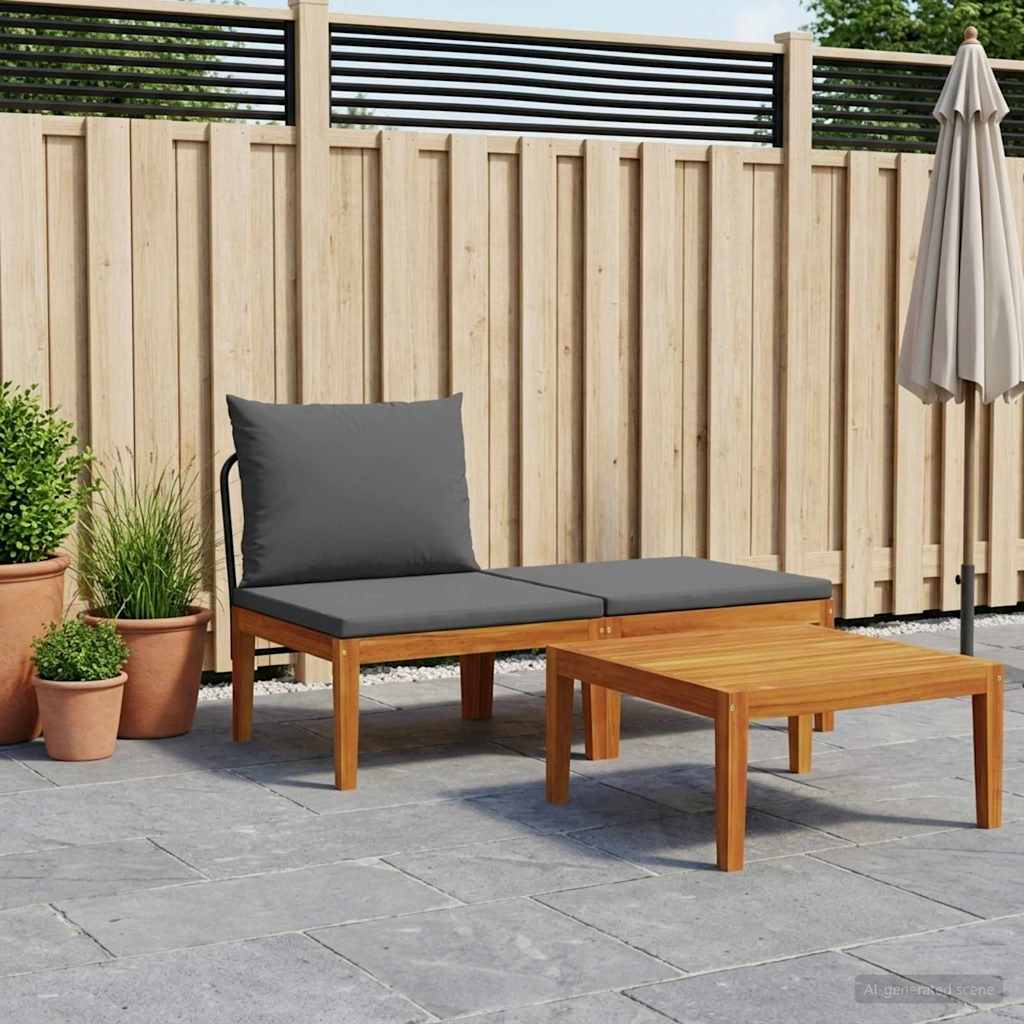 3 pz Set da Giardino con Cuscini Naturale