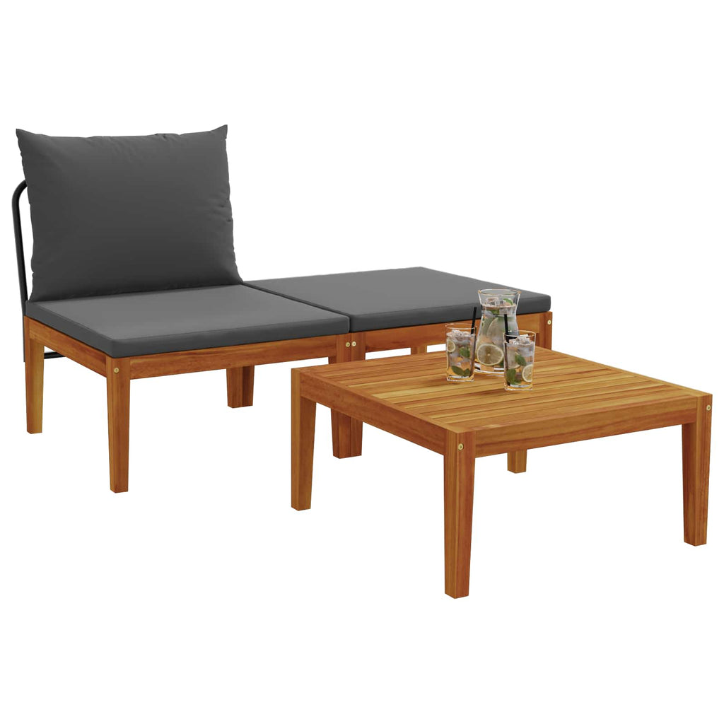 3 pz Set da Giardino con Cuscini Naturale